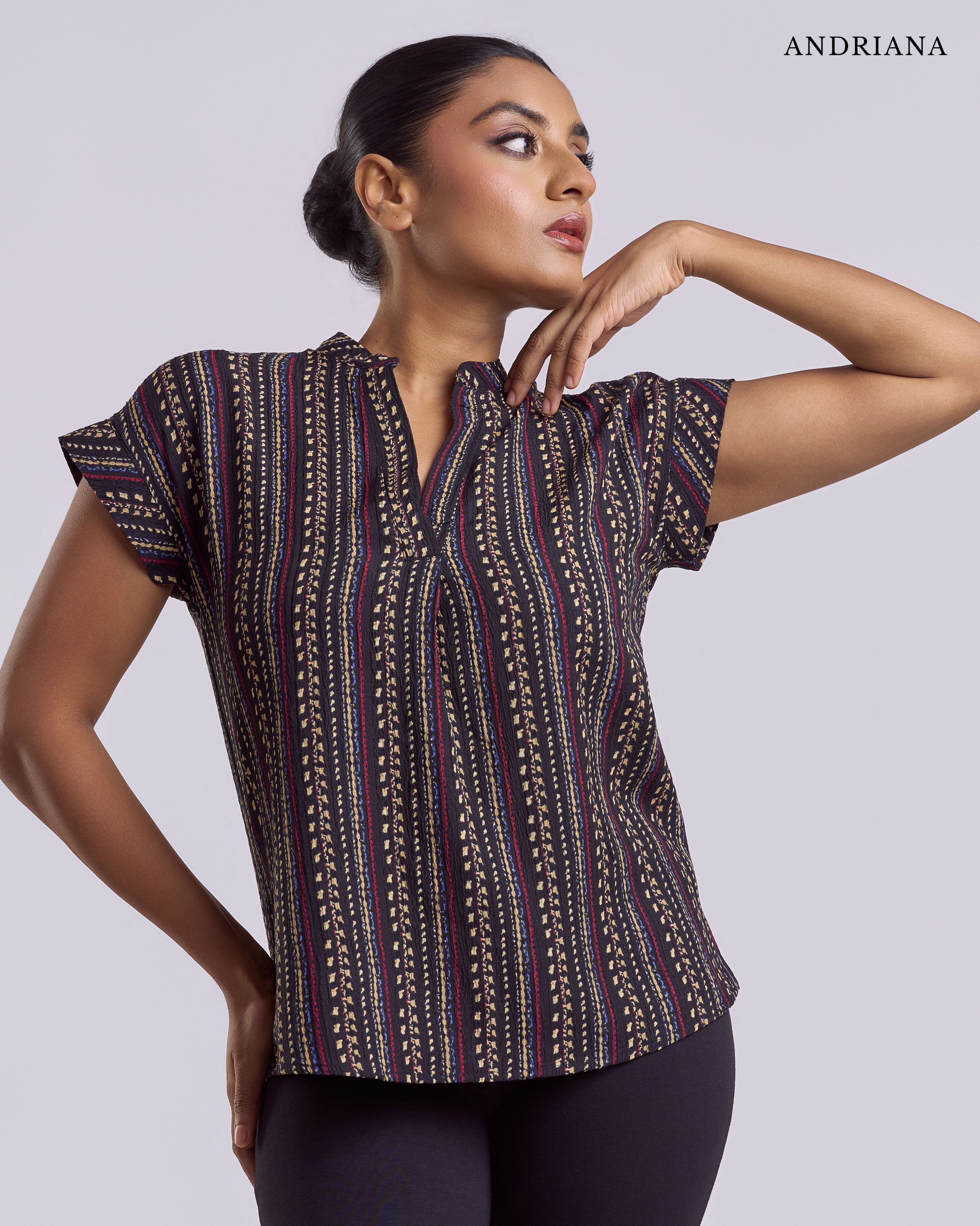 ANDRIANA Formal Regular Printed Blouse - Black