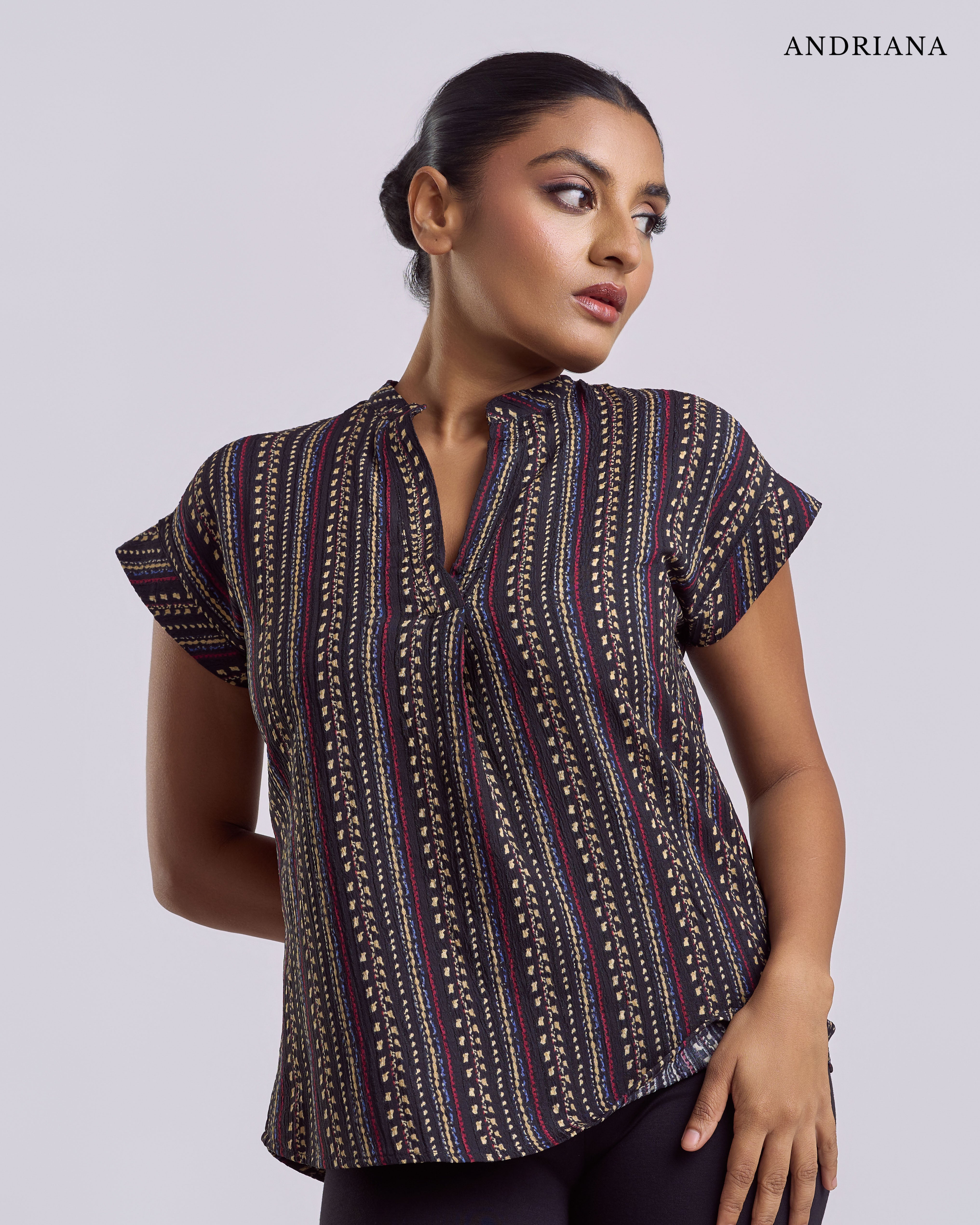 ANDRIANA Formal Regular Printed Blouse - Black