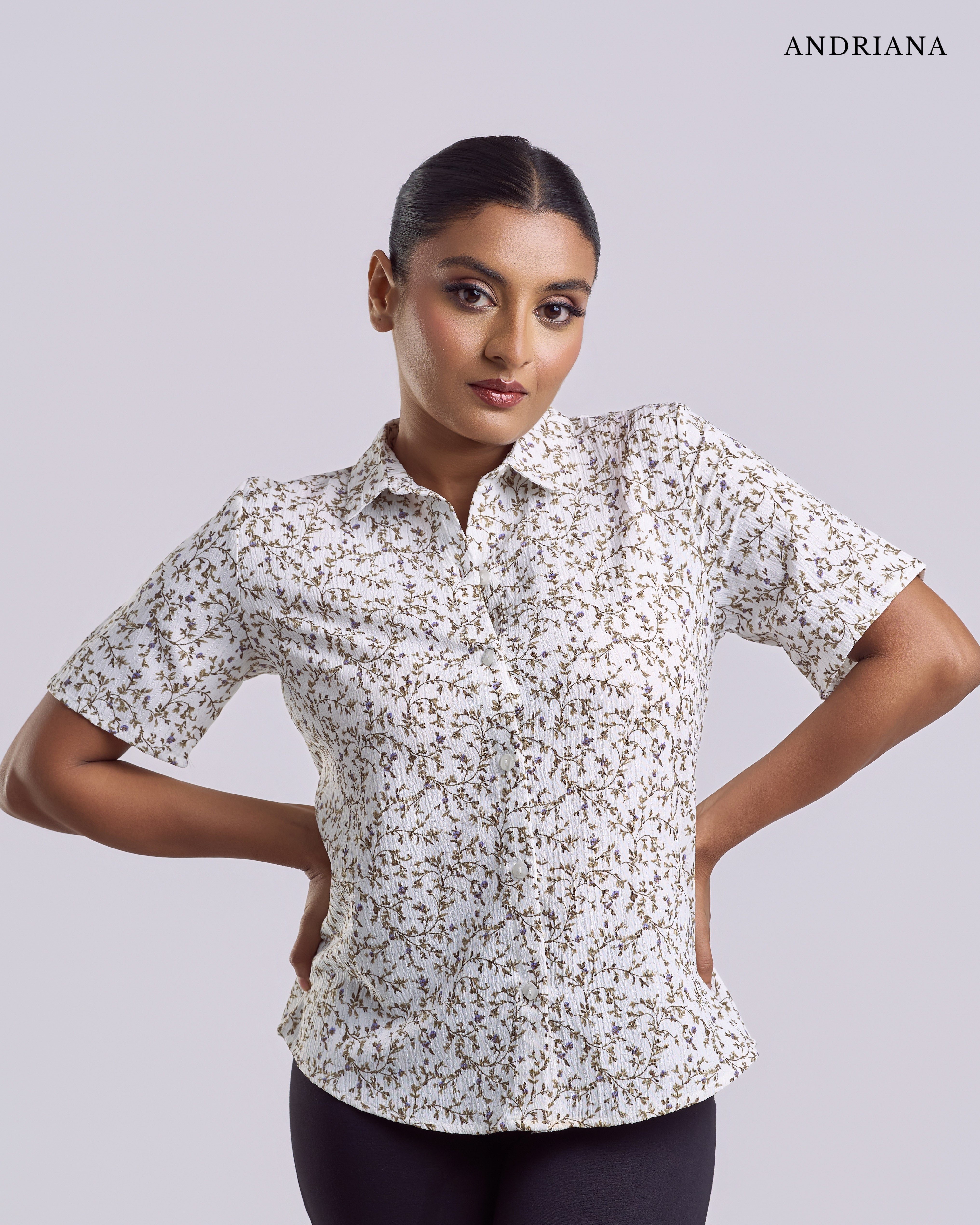 ANDRIANA Formal Regular Printed Blouse - White