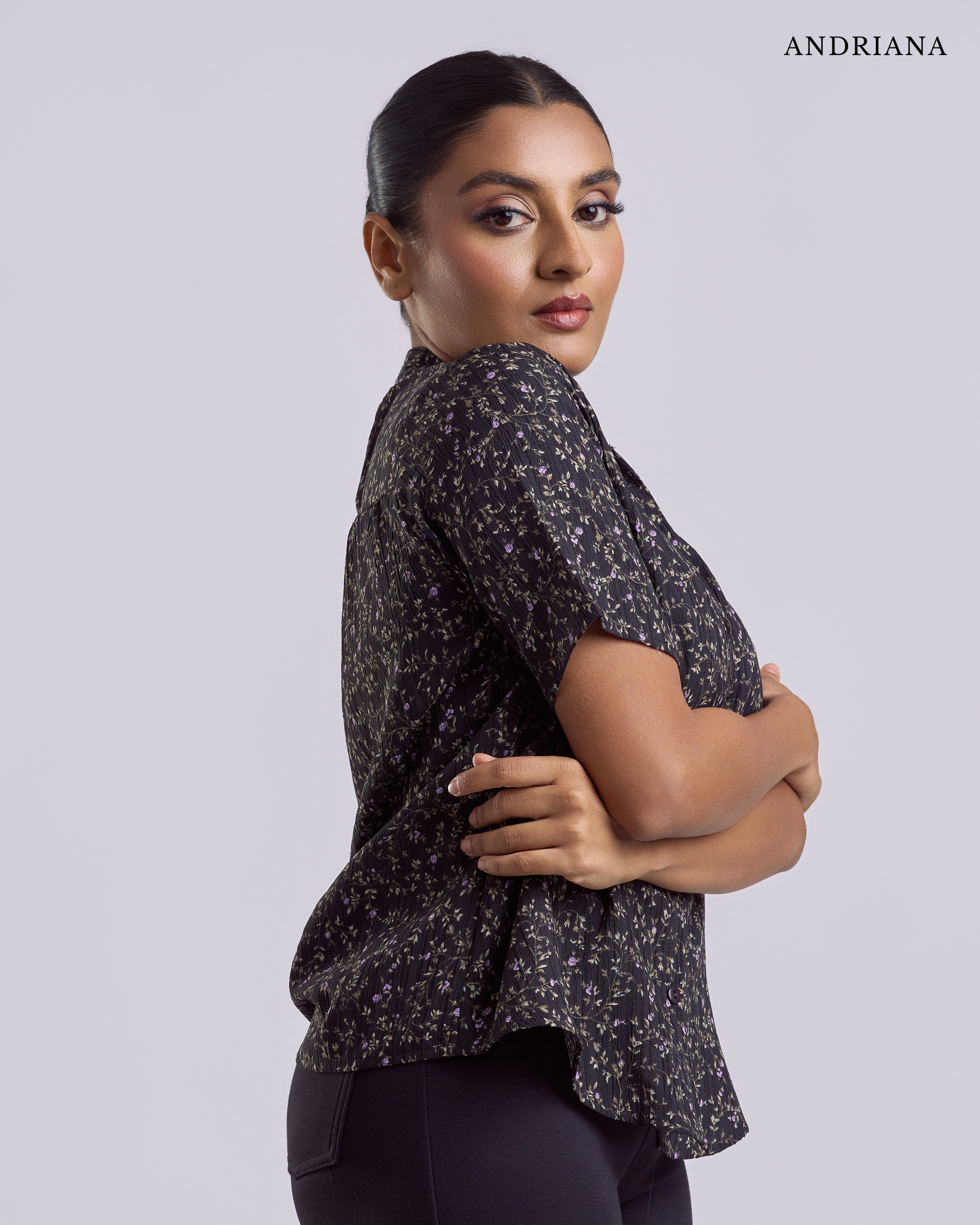 ANDRIANA Formal Regular Printed Blouse - Black