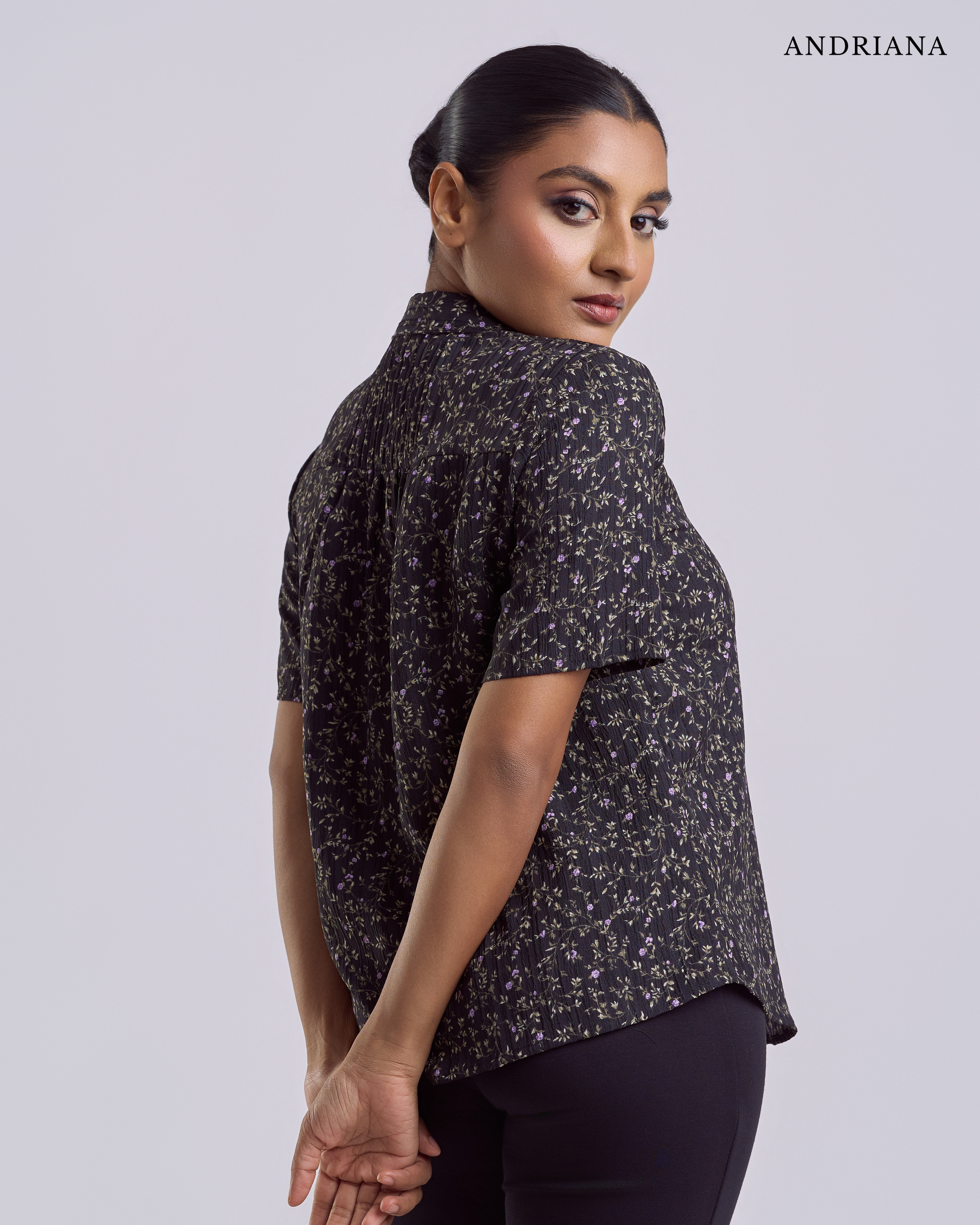 ANDRIANA Formal Regular Printed Blouse - Black