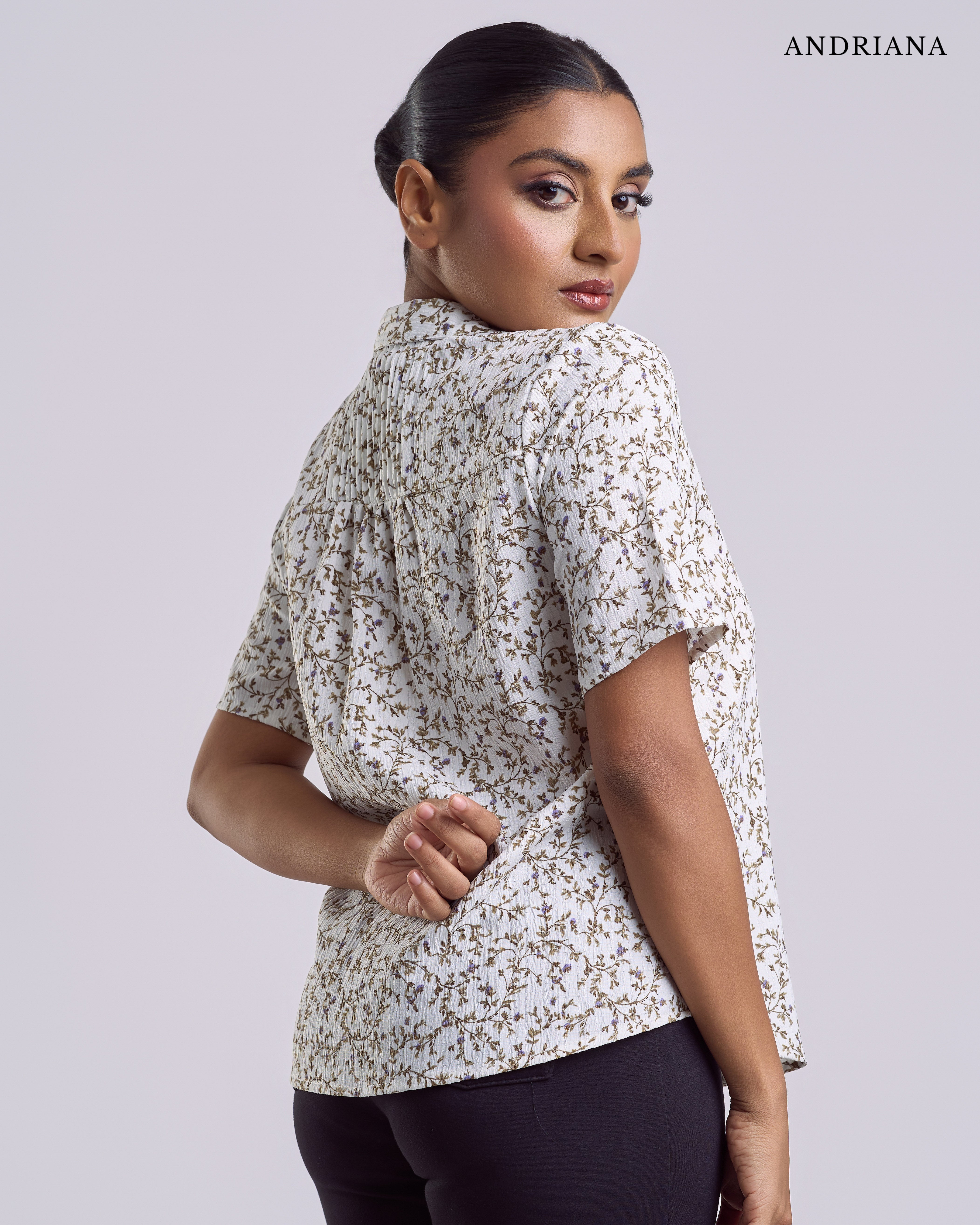 ANDRIANA Formal Regular Printed Blouse - White