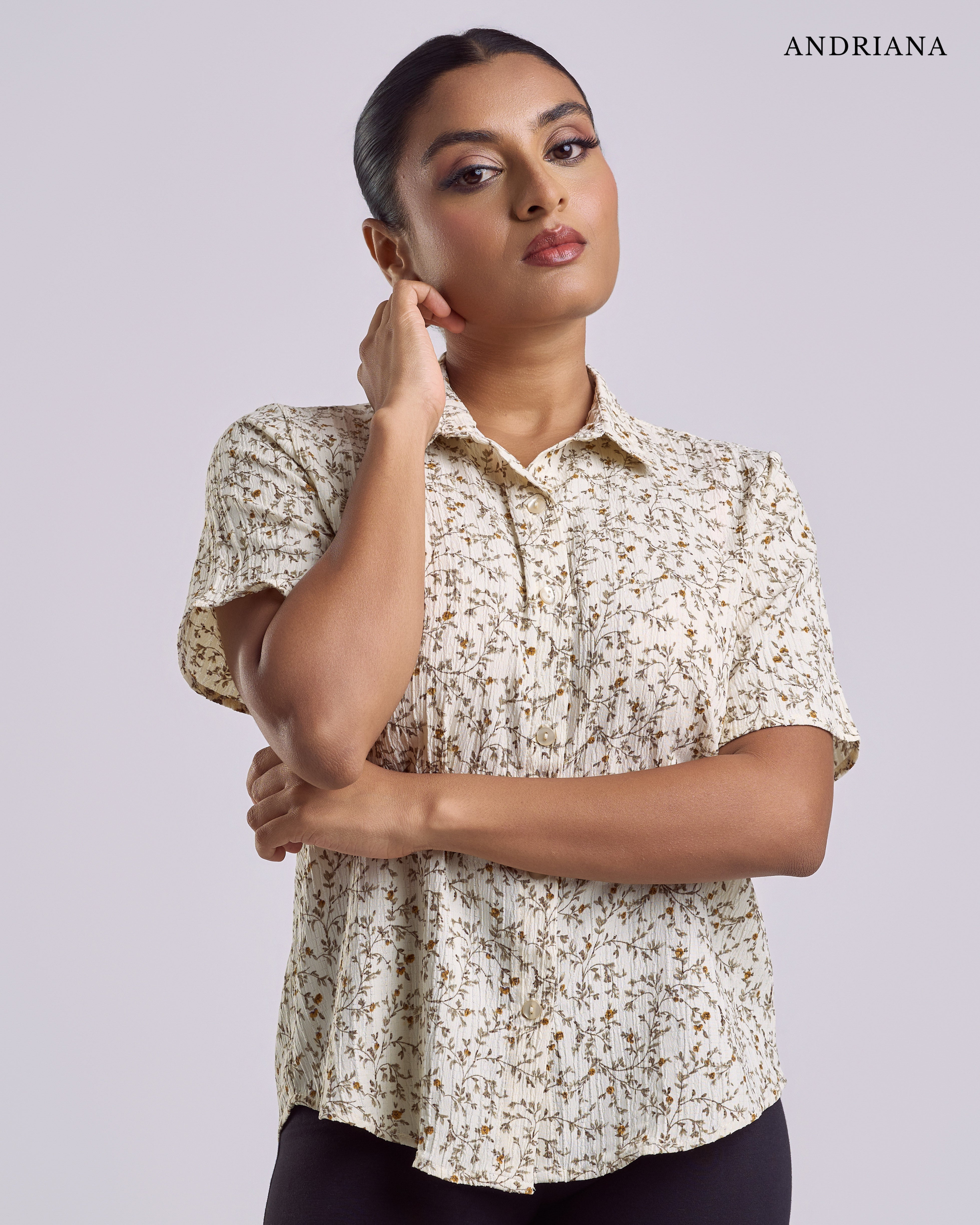 ANDRIANA Formal Regular Printed Blouse - Beige