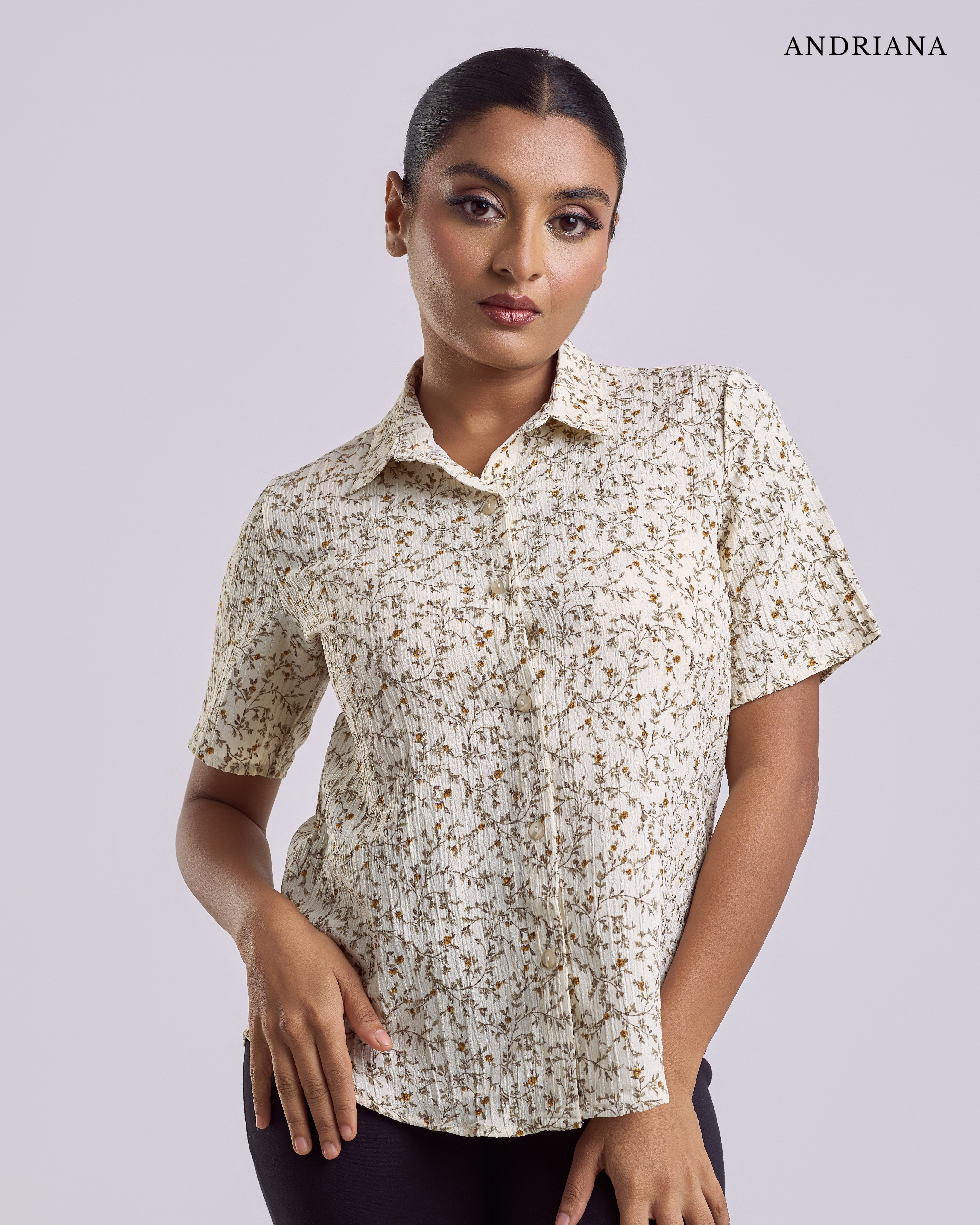 ANDRIANA Formal Regular Printed Blouse - Beige