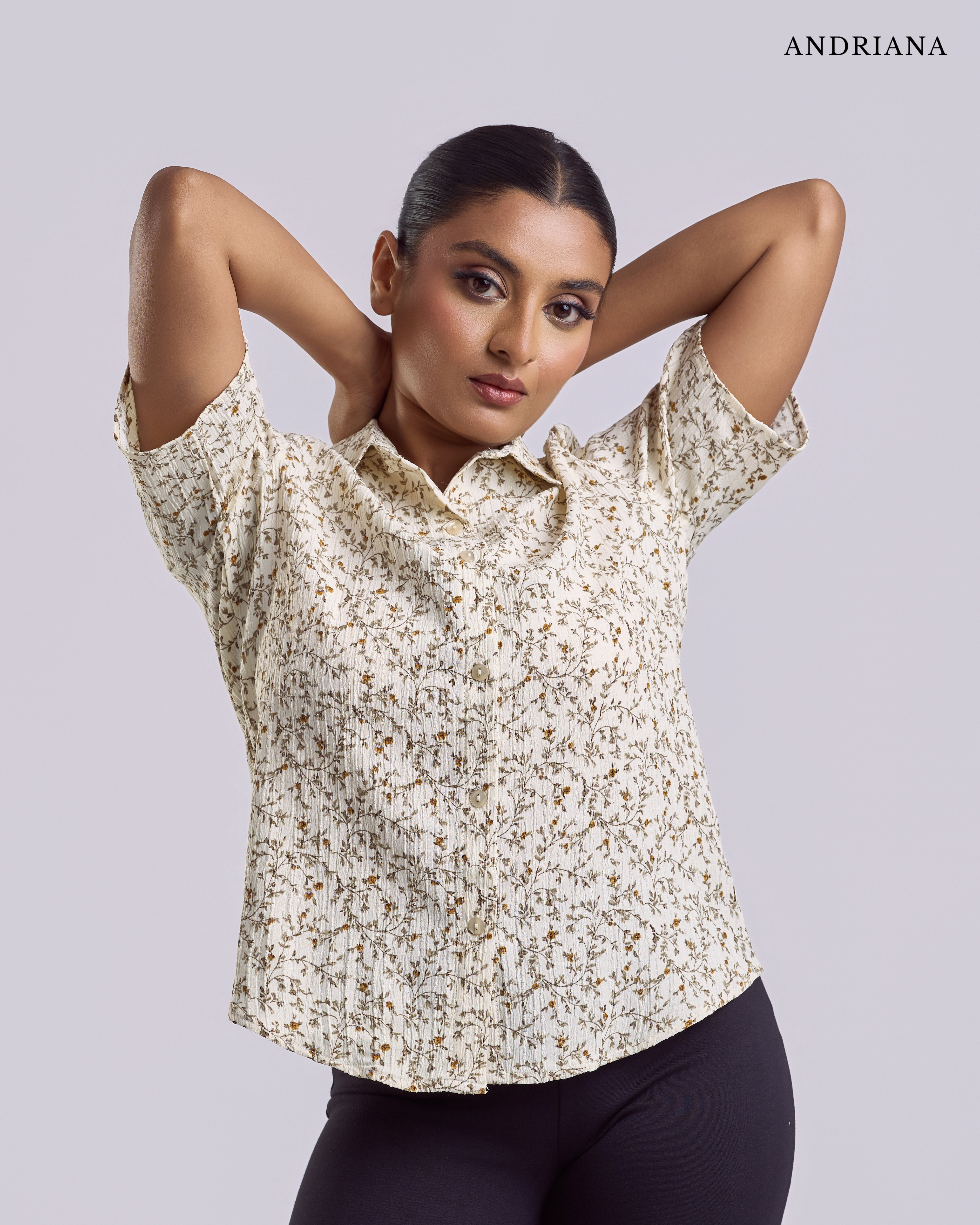 ANDRIANA Formal Regular Printed Blouse - Beige