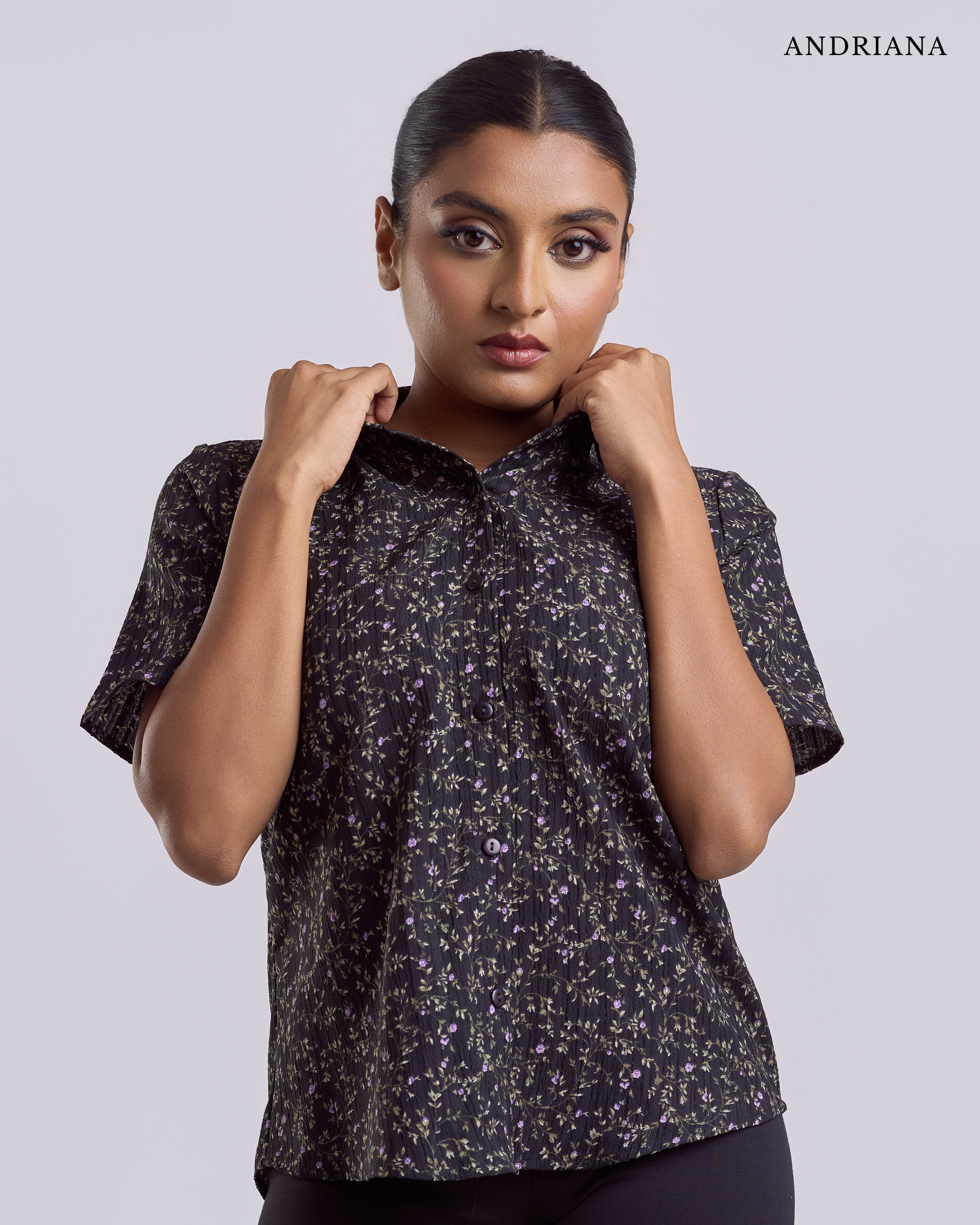 ANDRIANA Formal Regular Printed Blouse - Black