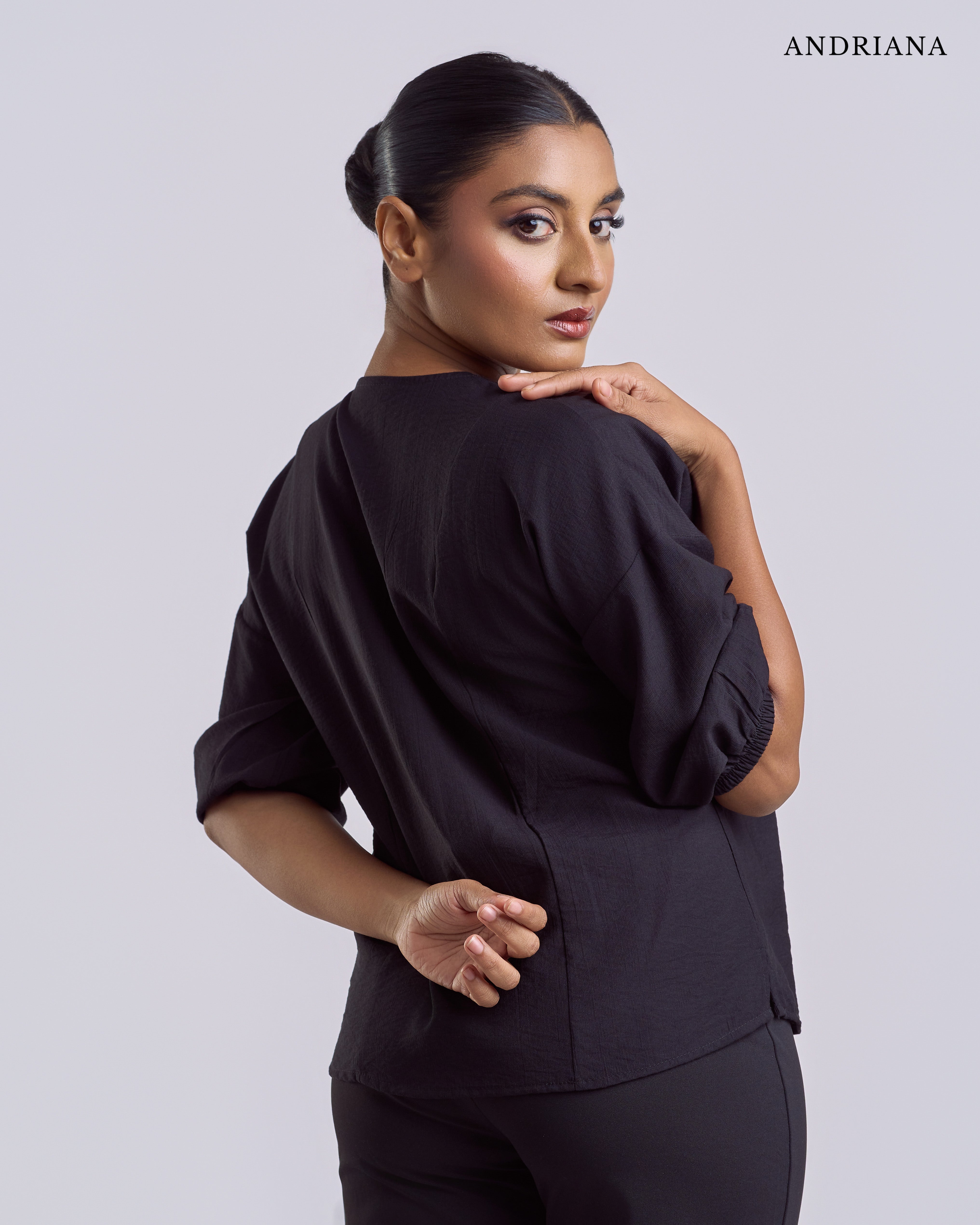 ANDRIANA Formal Slim Fit plain Blouse - Black