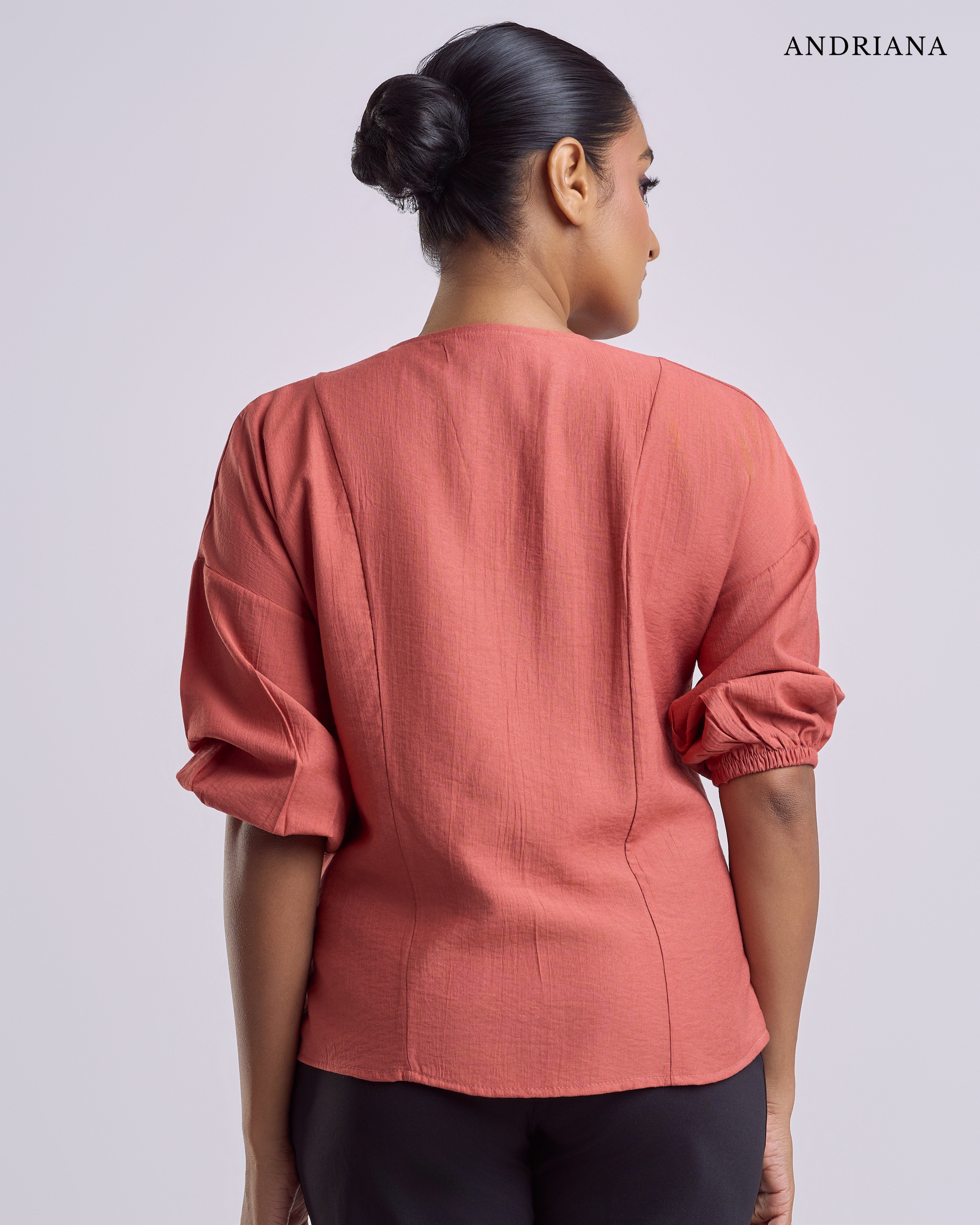 ANDRIANA Formal Slim Fit plain Blouse - Orange