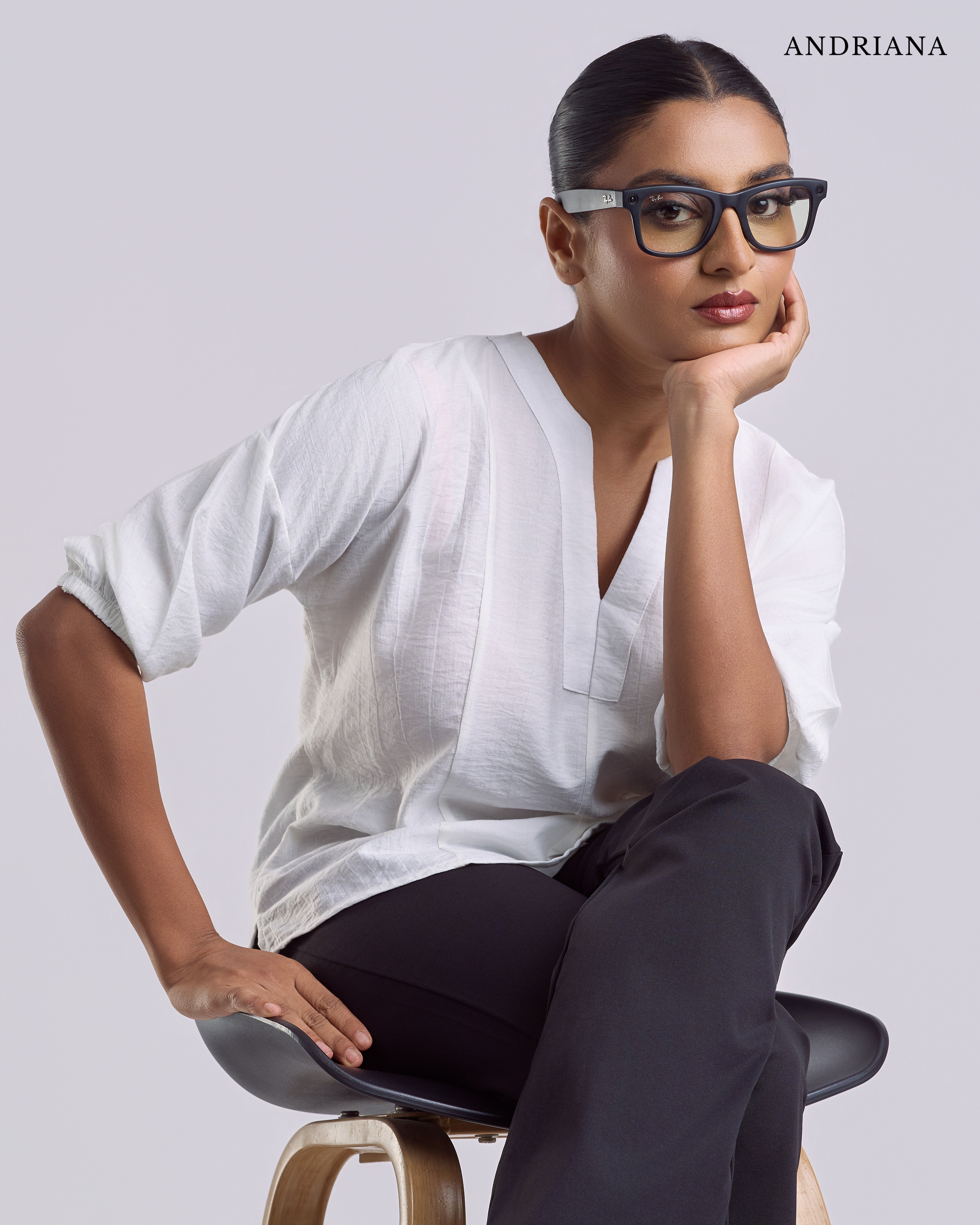 ANDRIANA Formal Slim Fit plain Blouse - White