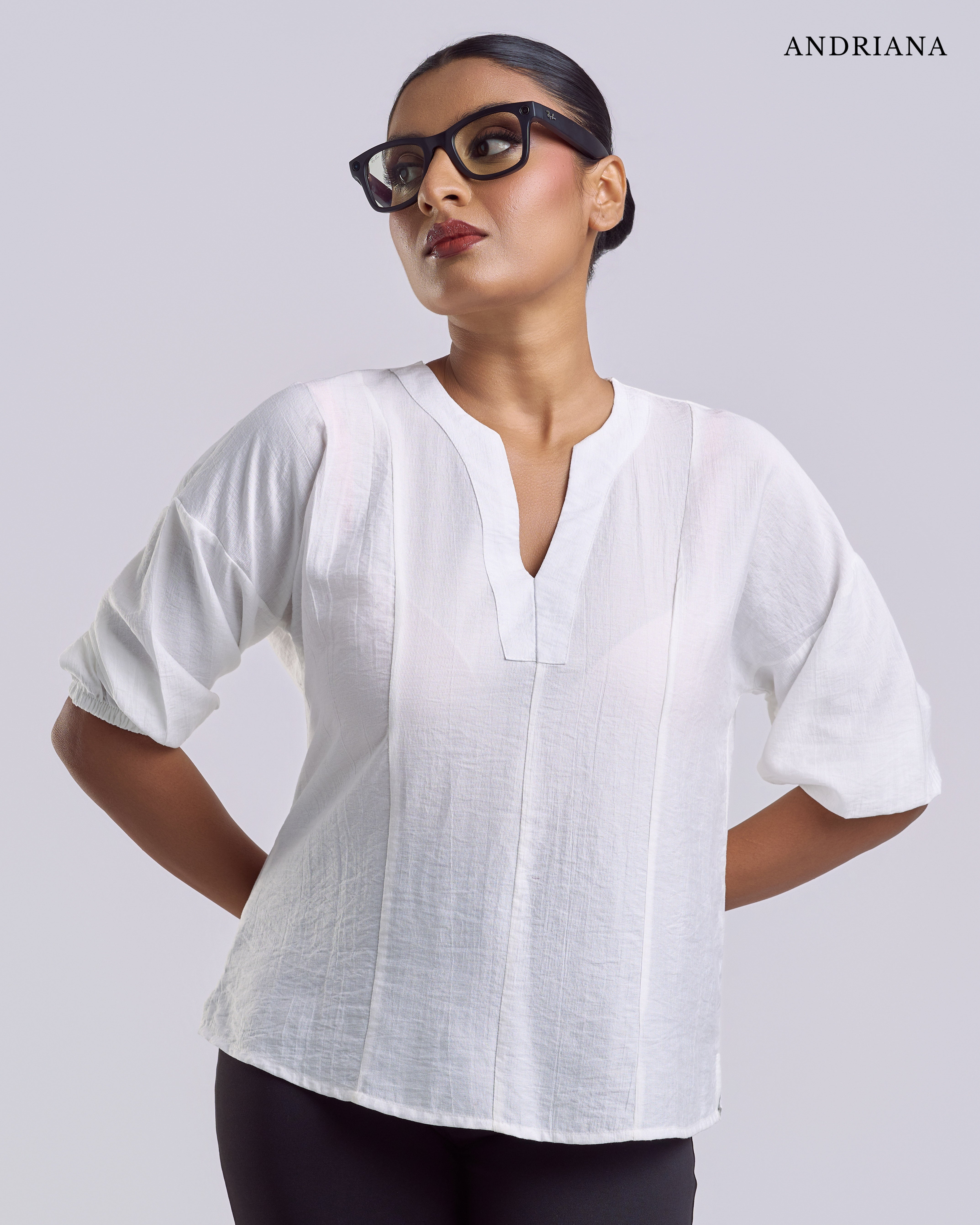 ANDRIANA Formal Slim Fit plain Blouse - White