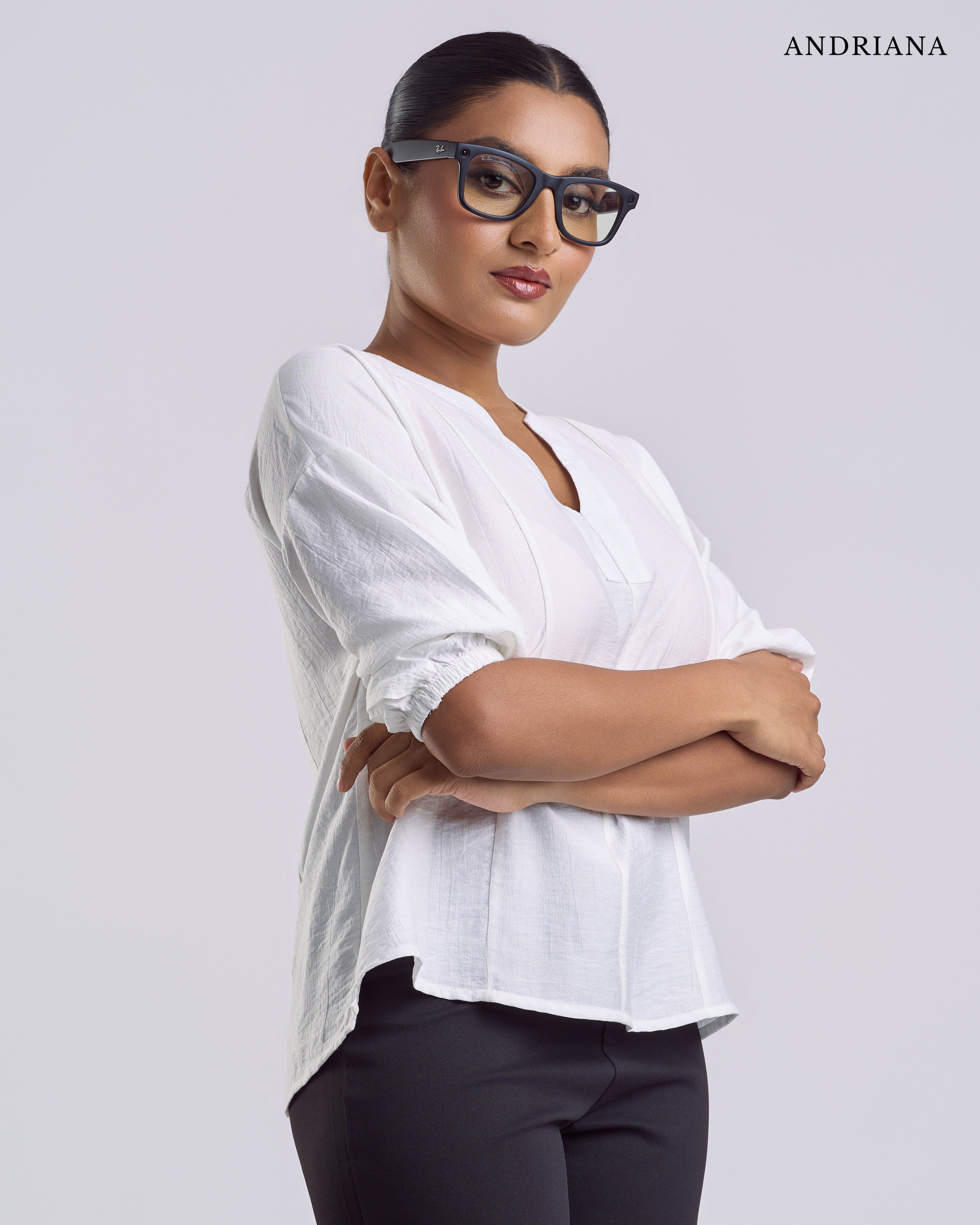 ANDRIANA Formal Slim Fit plain Blouse - White