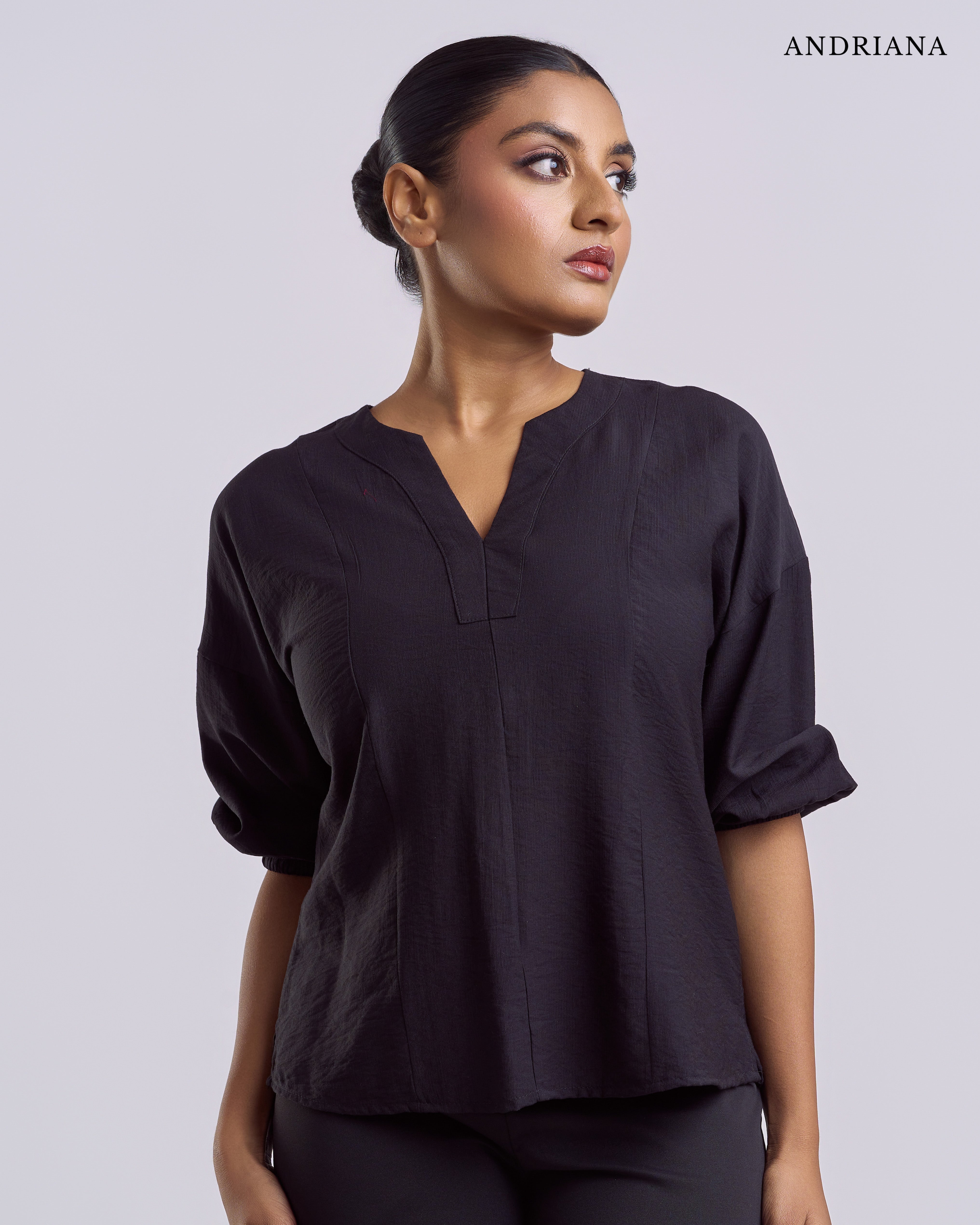 ANDRIANA Formal Slim Fit plain Blouse - Black