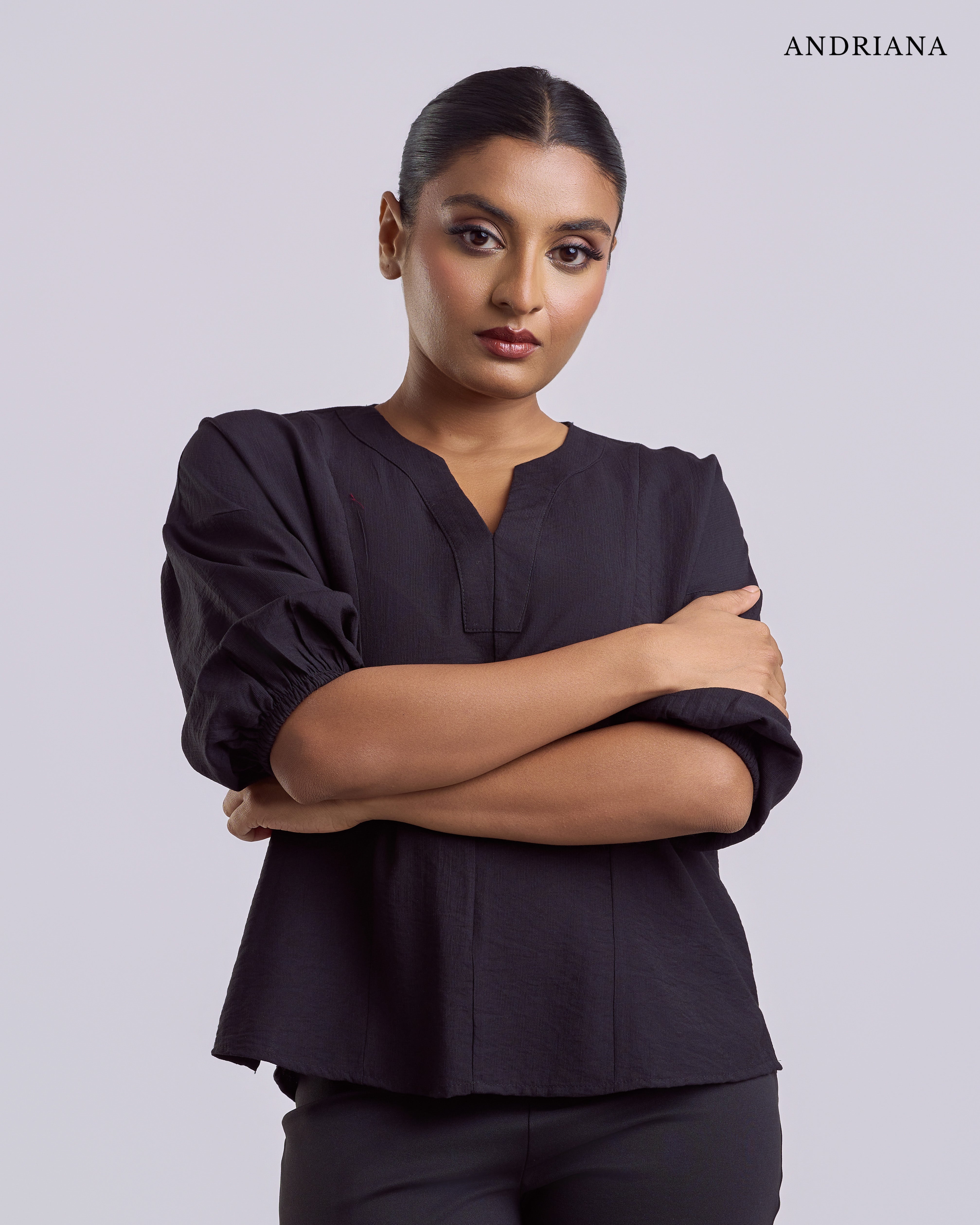 ANDRIANA Formal Slim Fit plain Blouse - Black