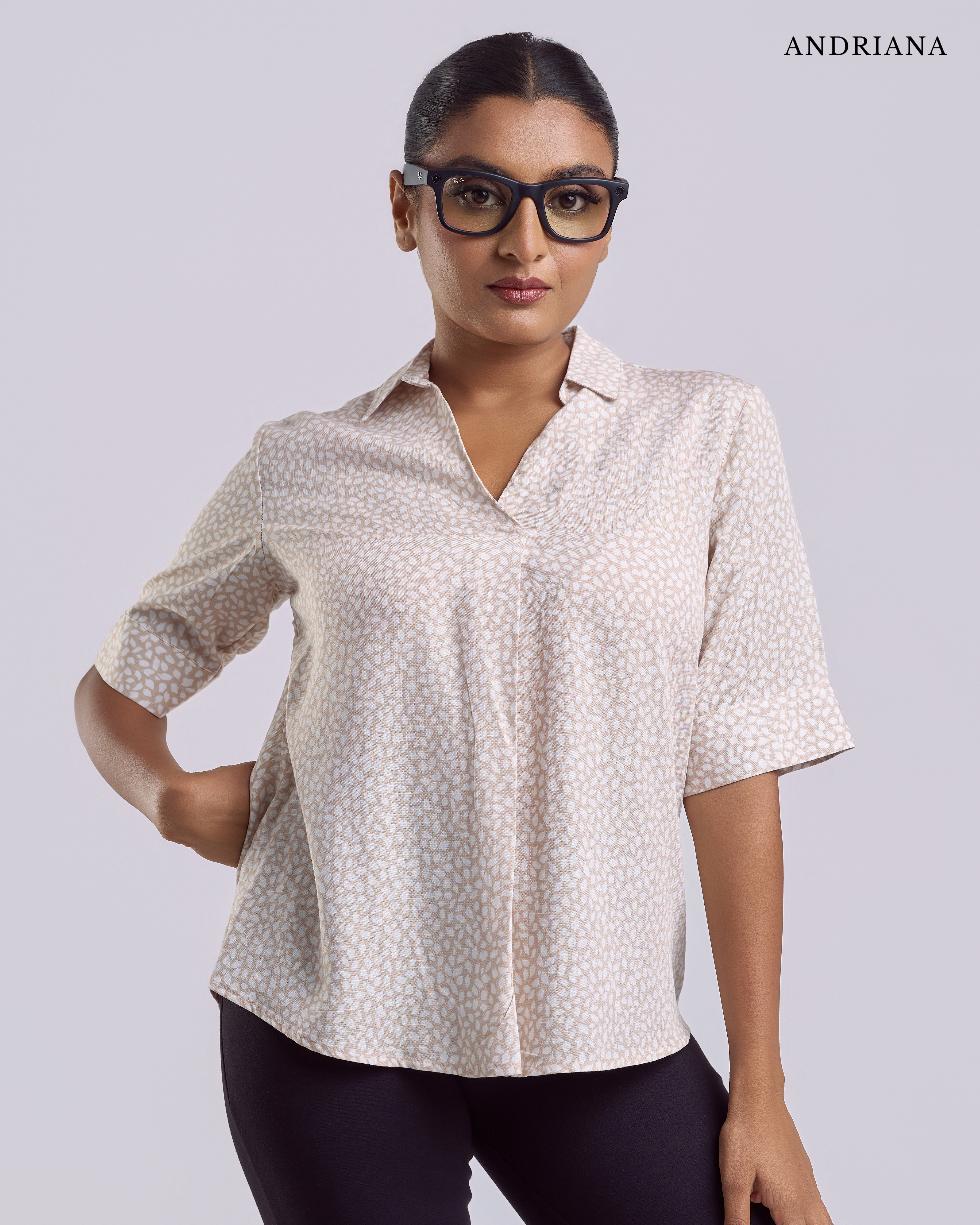 ANDRIANA Formal Regular Printed Blouse - Brown