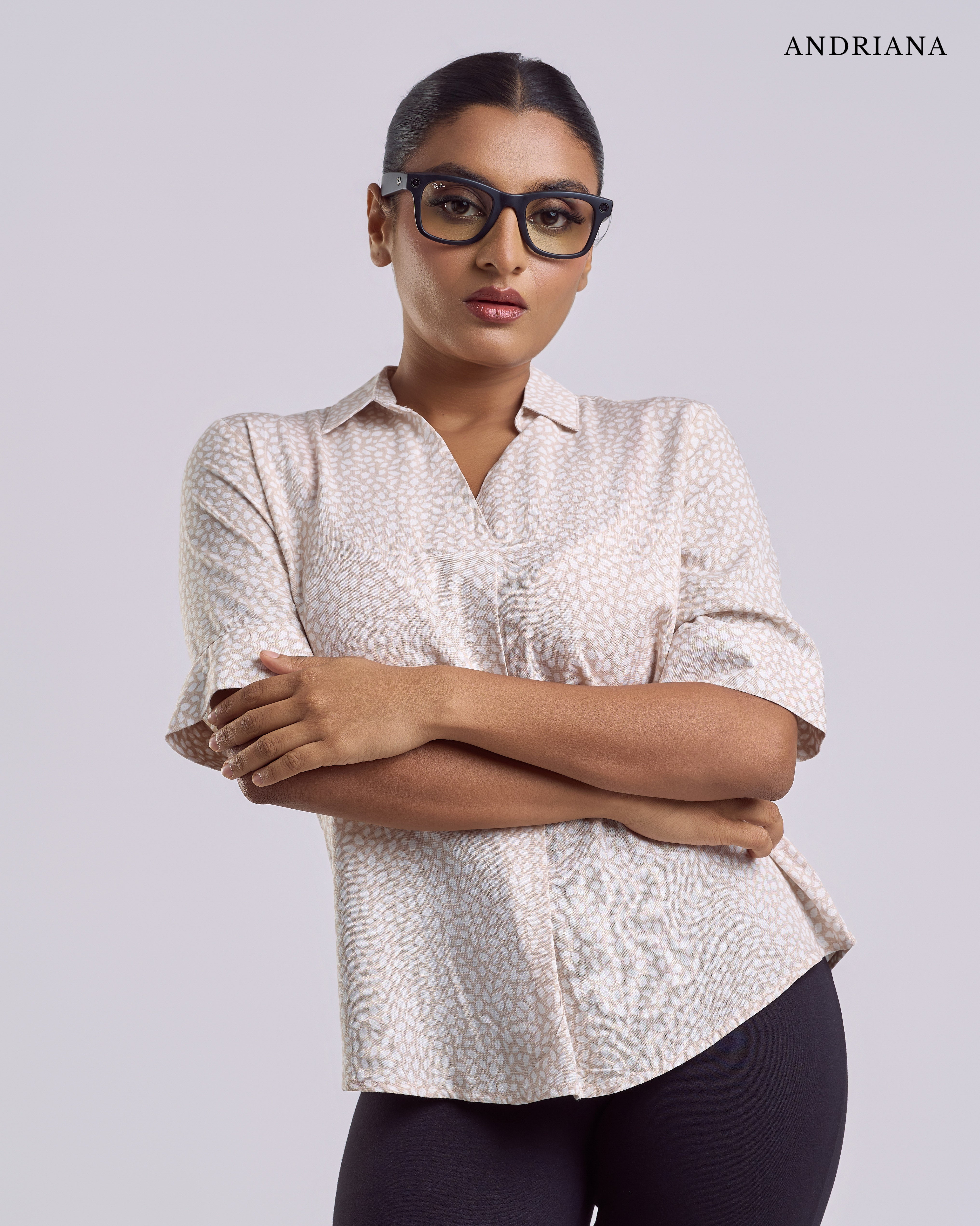 ANDRIANA Formal Regular Printed Blouse - Brown