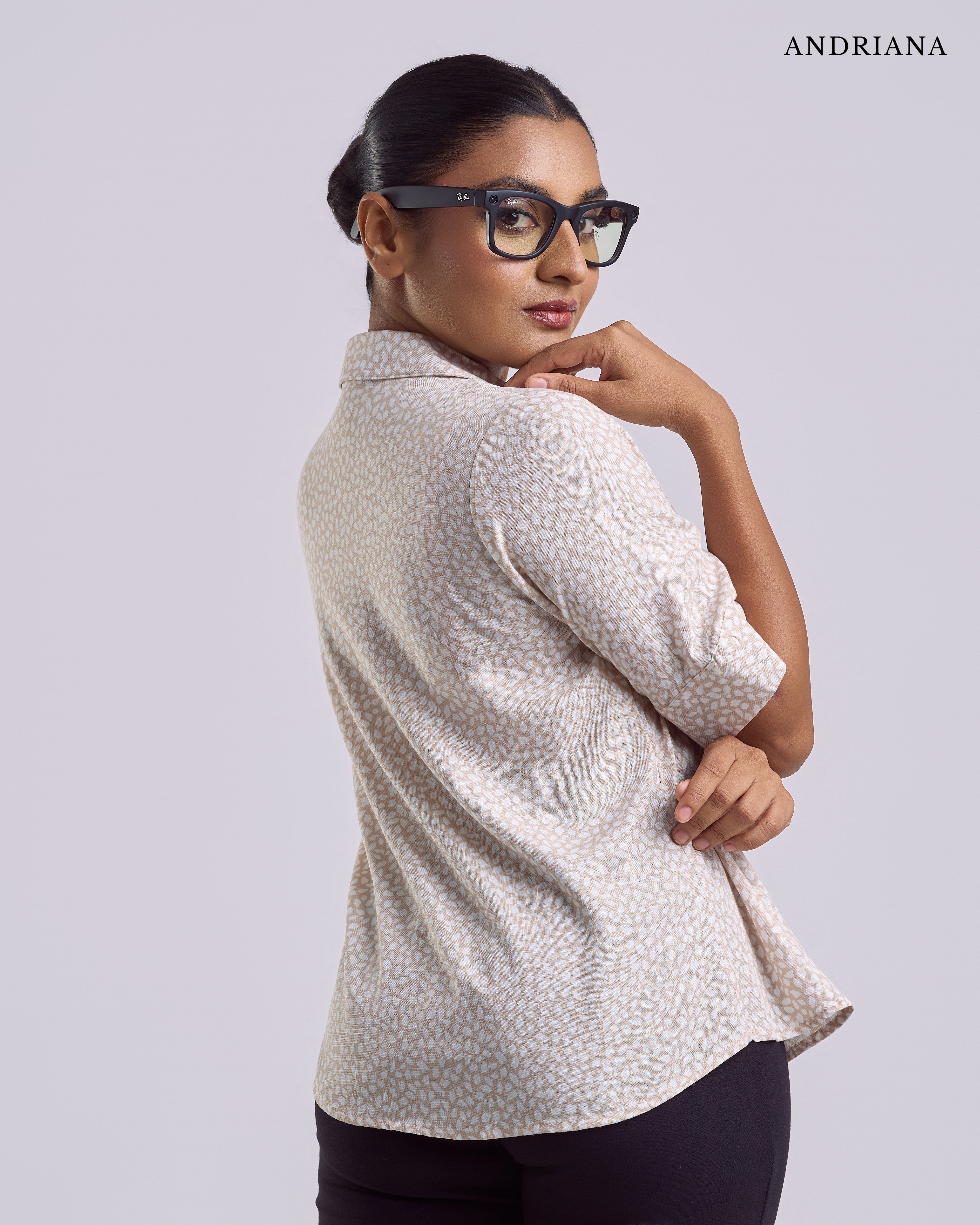ANDRIANA Formal Regular Printed Blouse - Brown