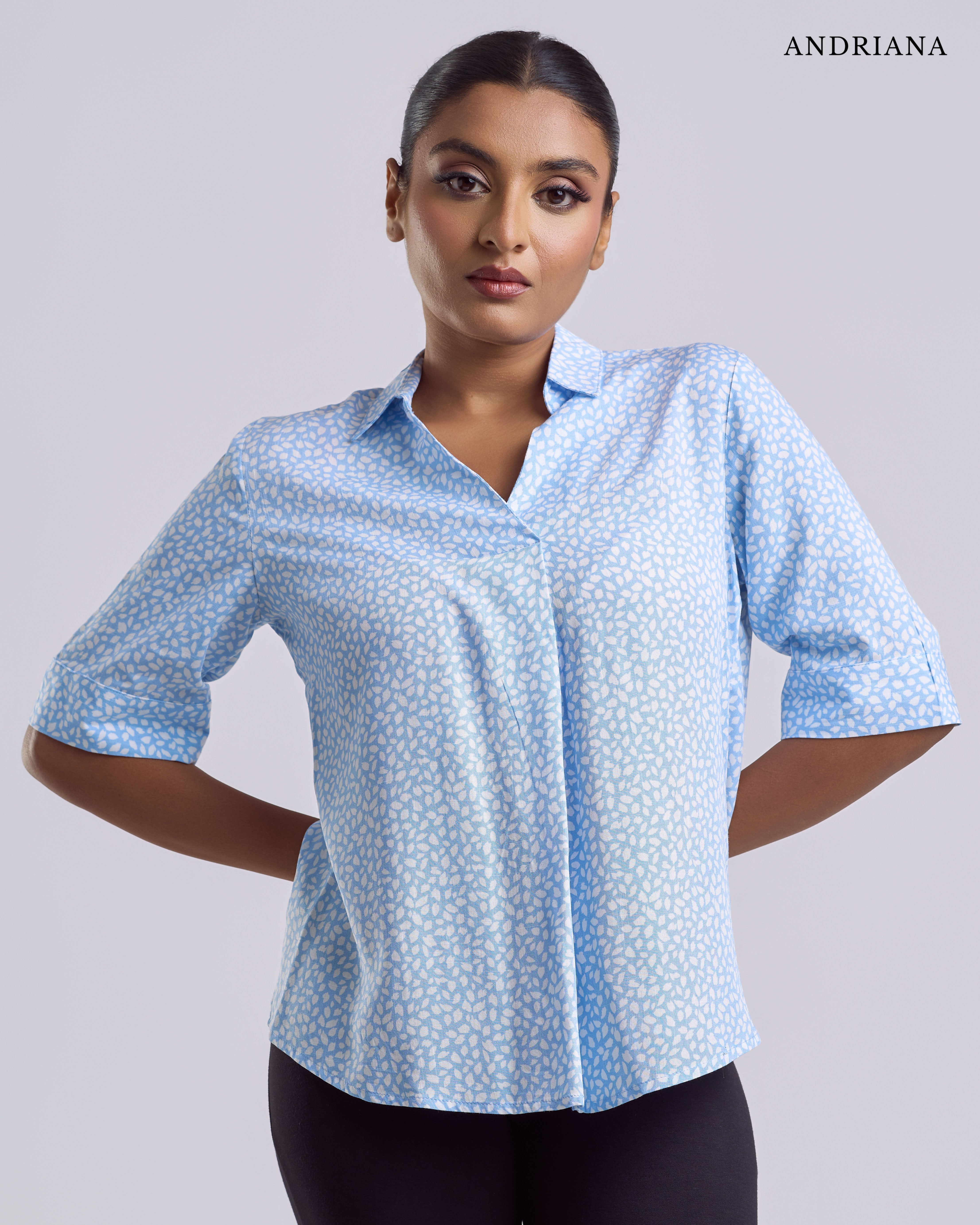 ANDRIANA Formal Regular Printed Blouse - Blue
