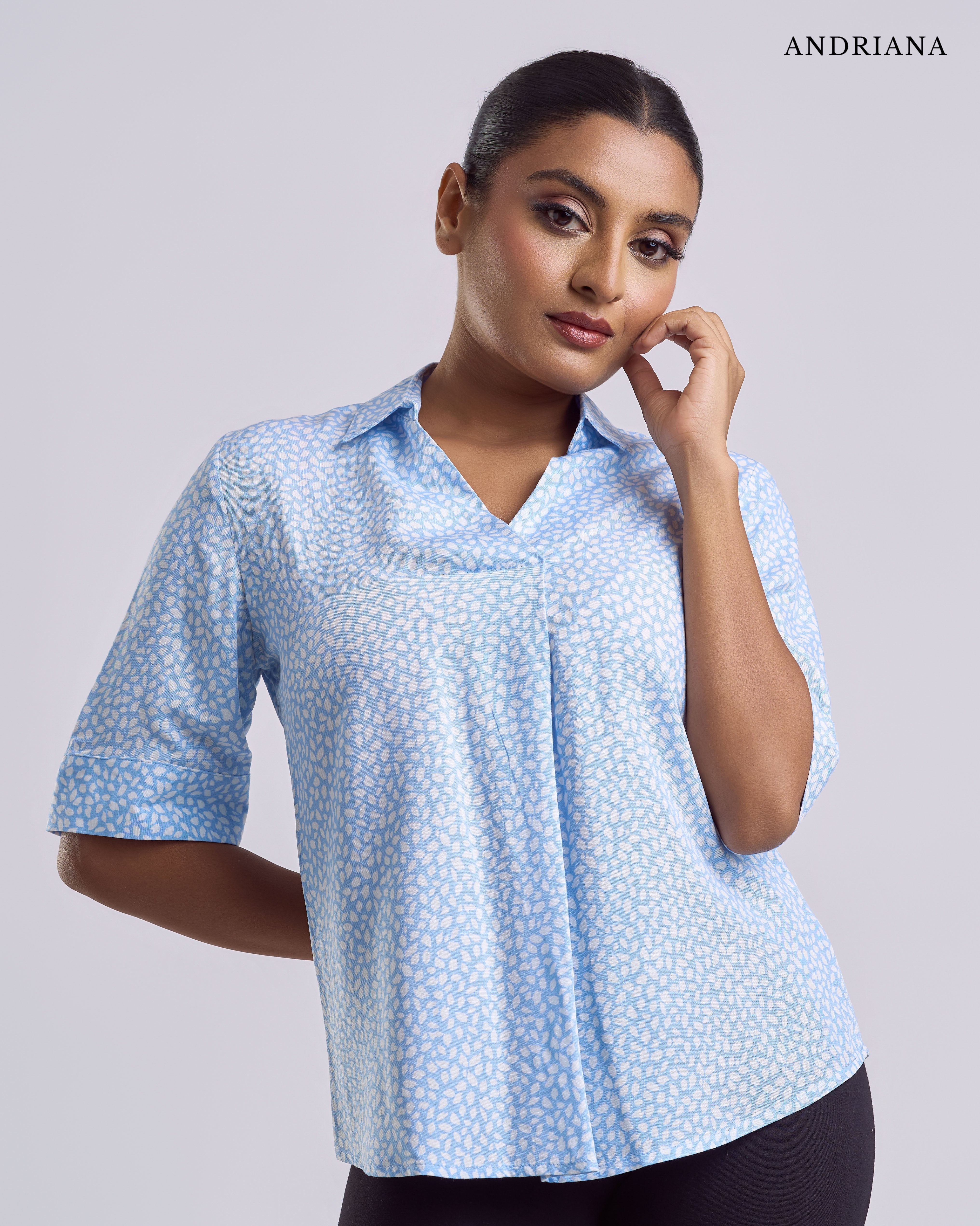 ANDRIANA Formal Regular Printed Blouse - Blue