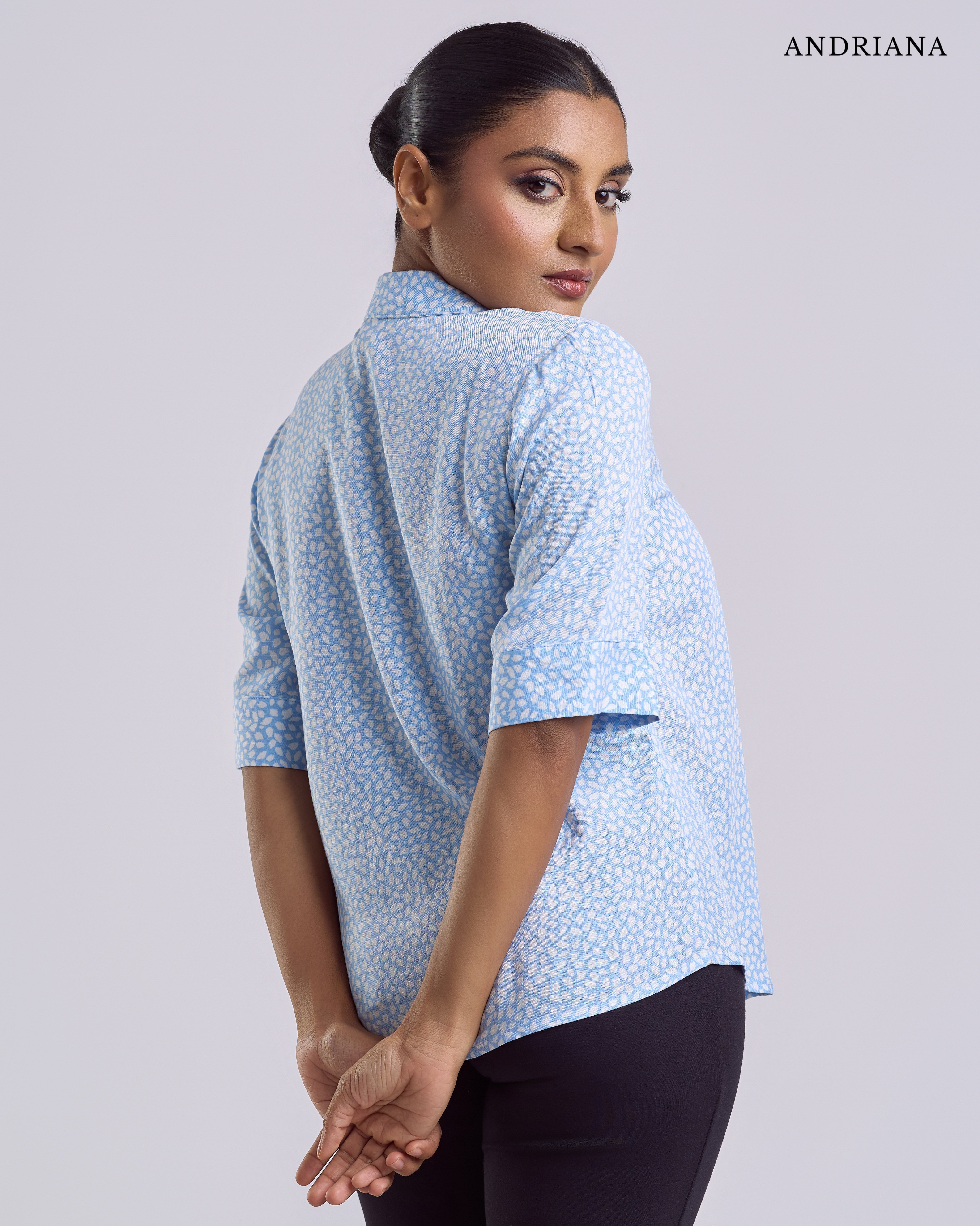 ANDRIANA Formal Regular Printed Blouse - Blue