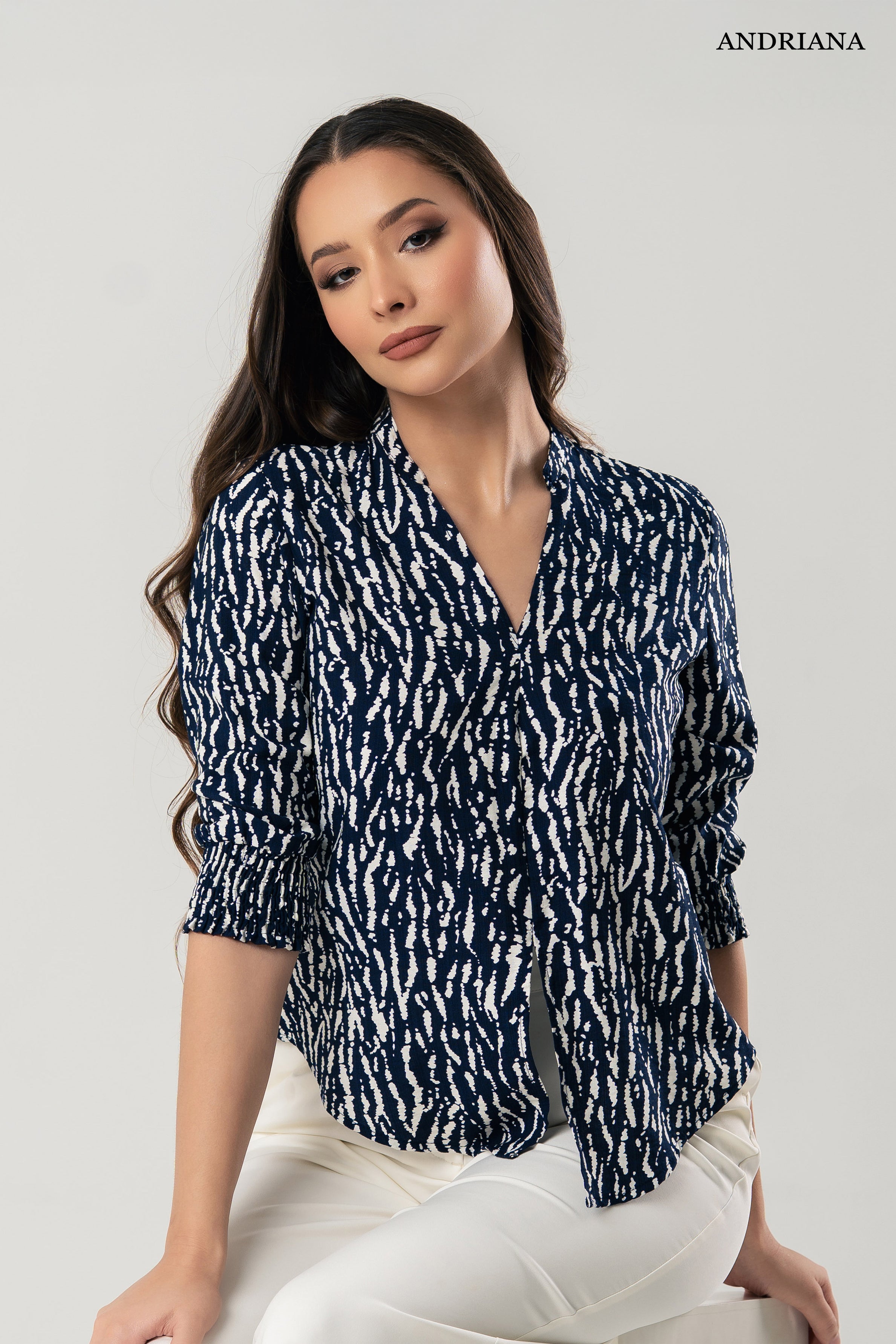 ANDRIANA Women's Printed Formal Blouse