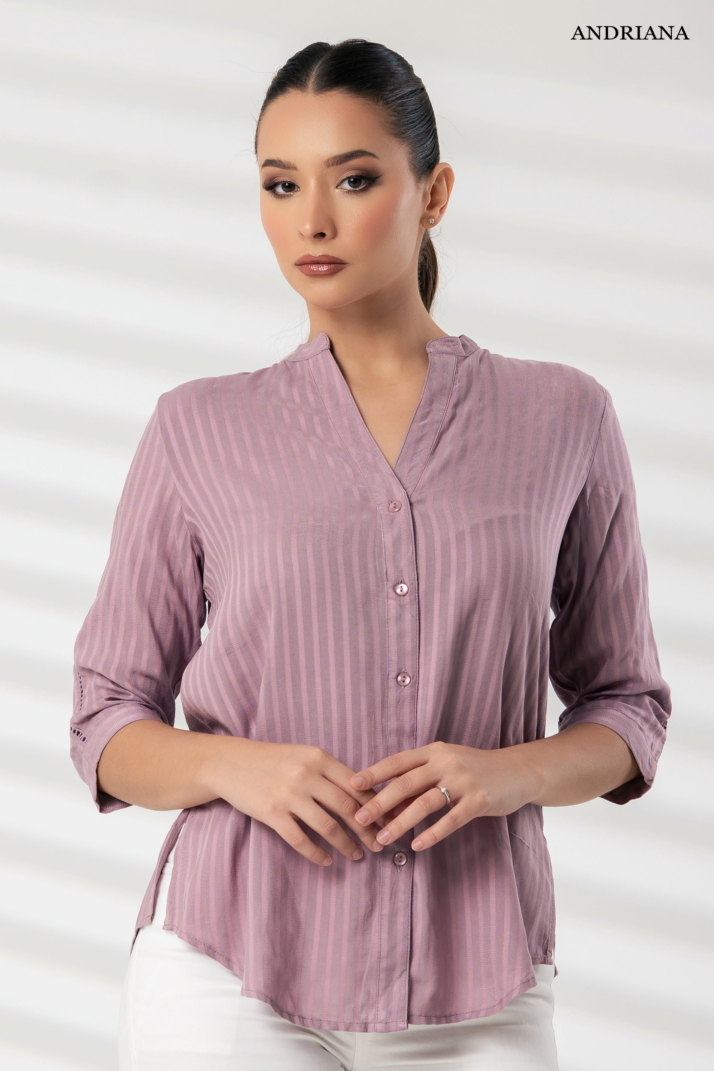 ANDRIANA Women's Striped Formal Blouse