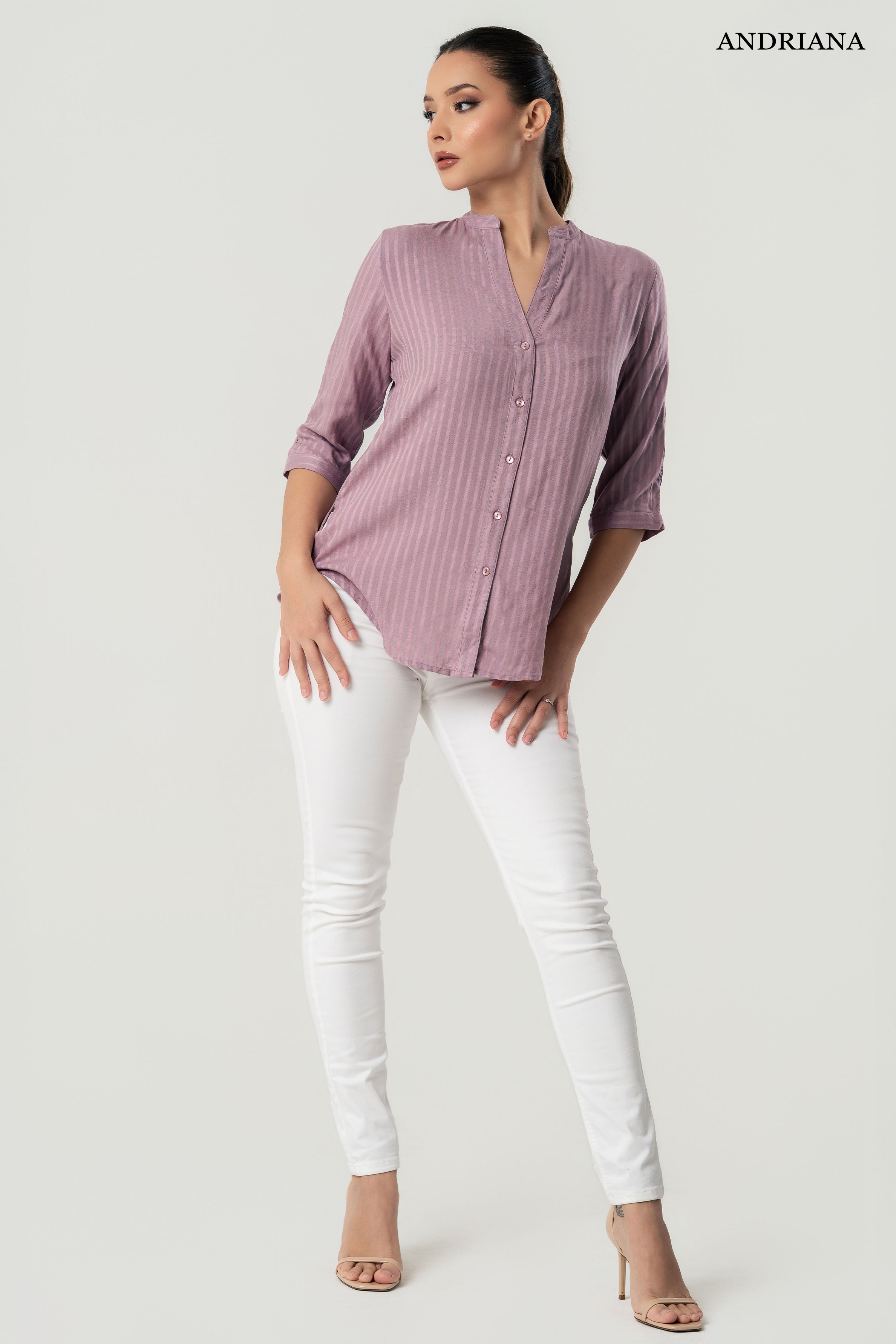 ANDRIANA Women's Striped Formal Blouse