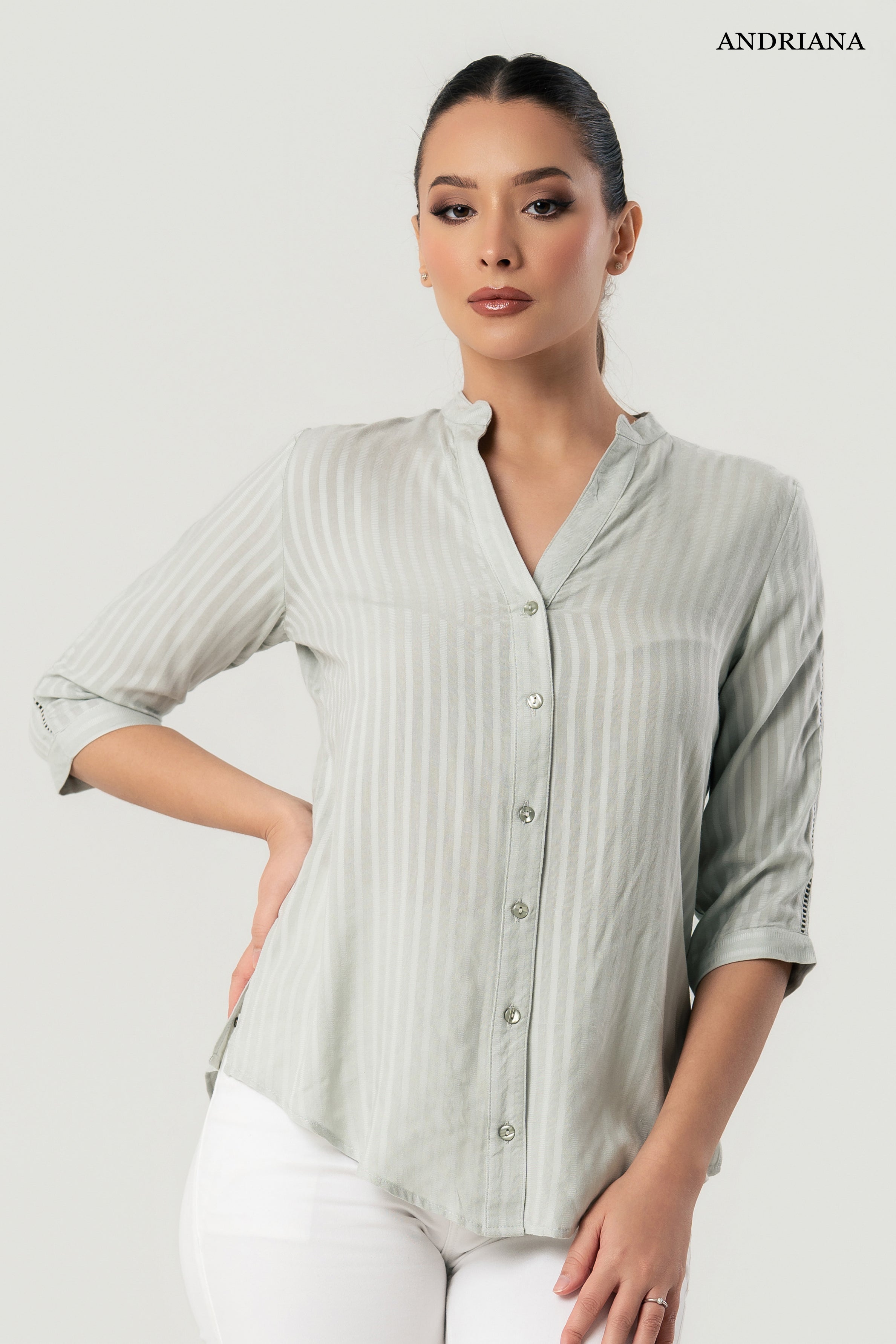 ANDRIANA Women's Striped Formal Blouse