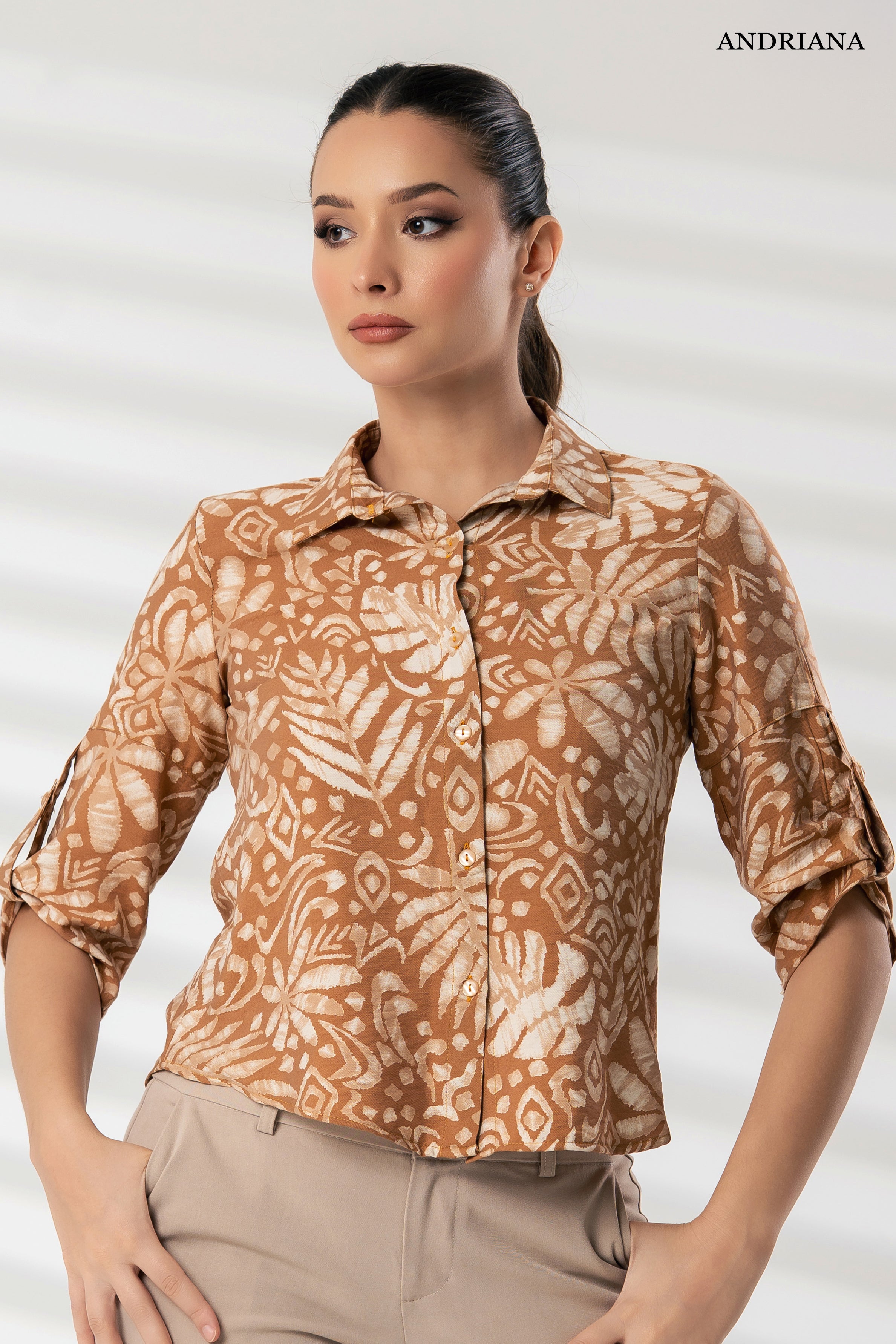 ANDRIANA Women's Printed Formal Blouse