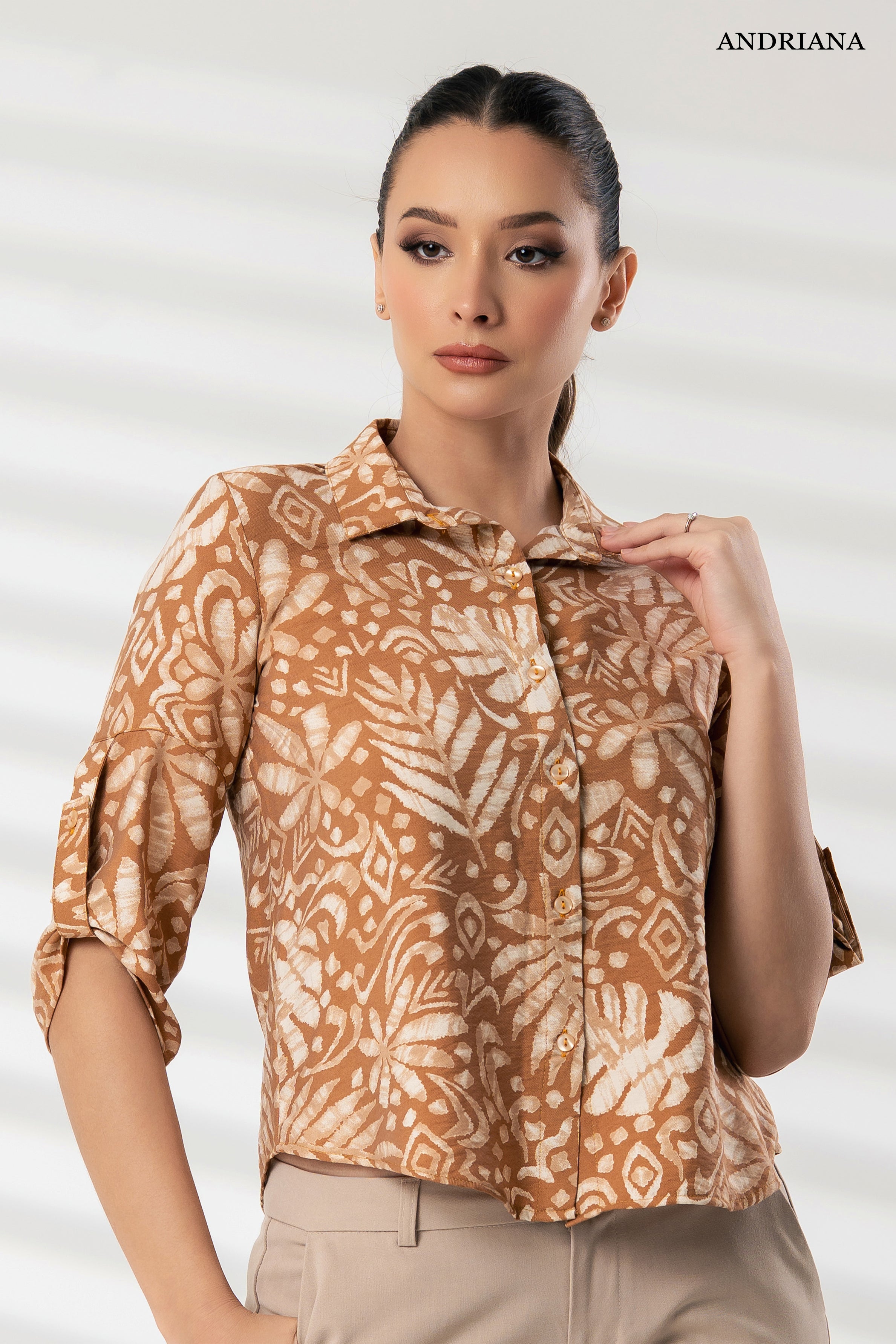 ANDRIANA Women's Printed Formal Blouse