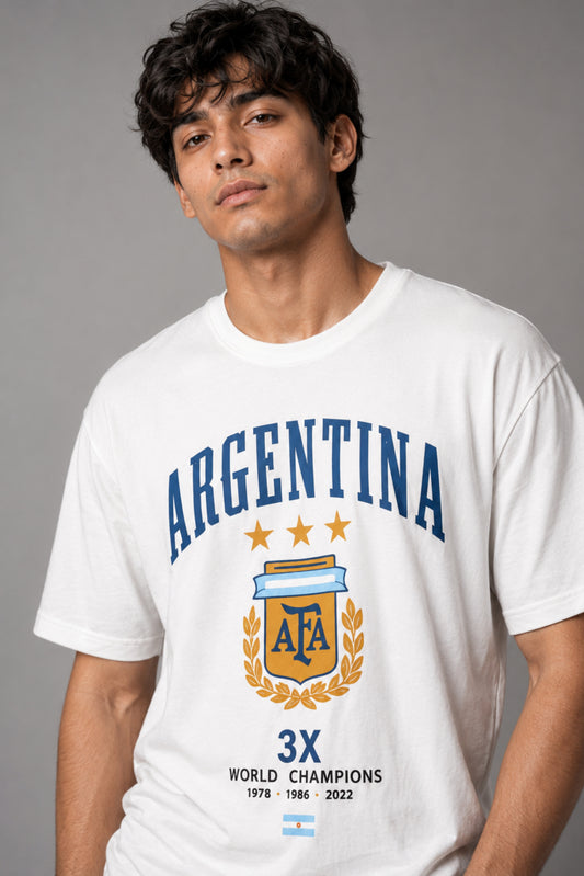 HUSTLE Football Unisex Relax Fit T-Shirt - Argentina