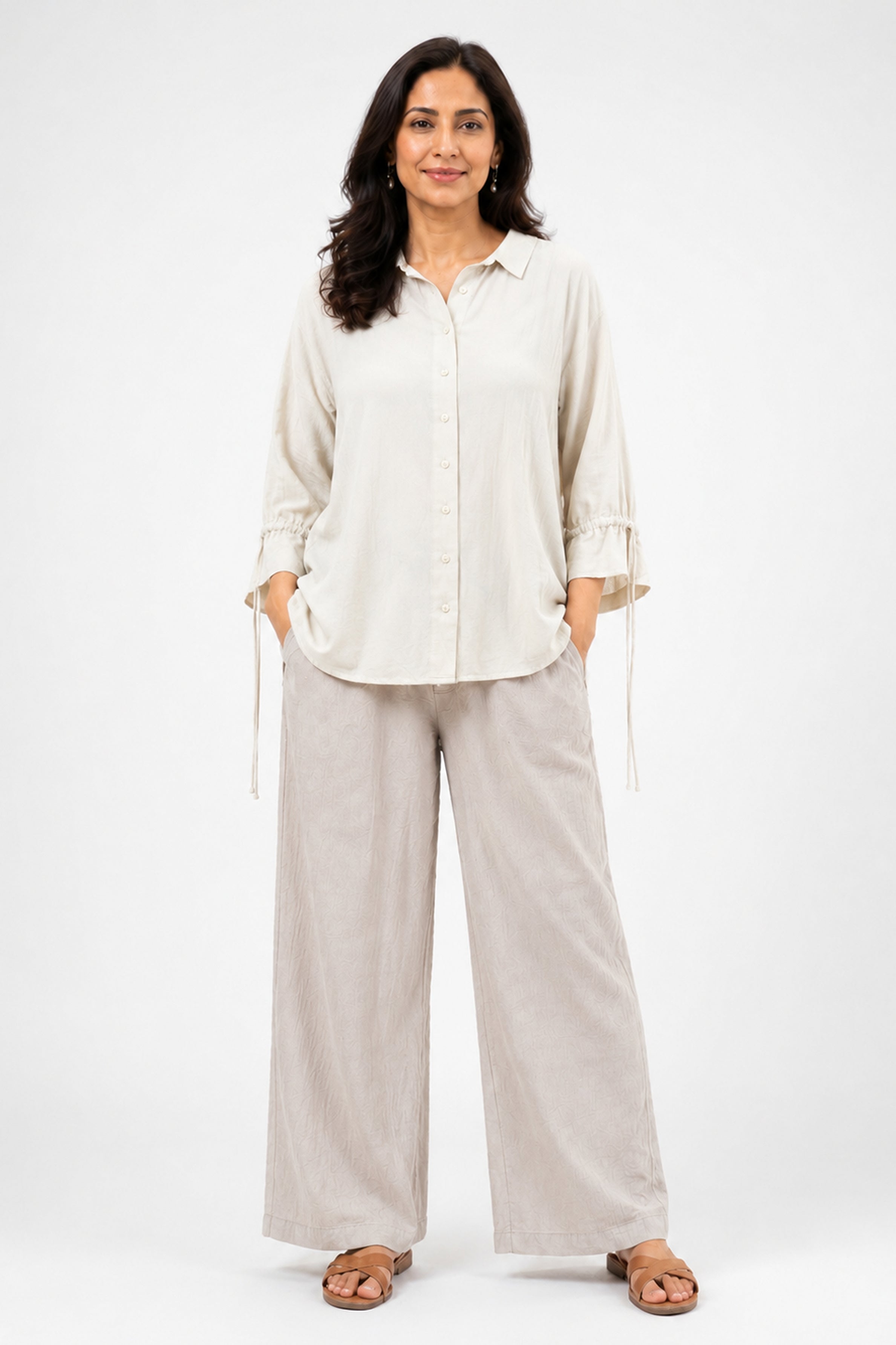 HADA Casual Relaxed Fit Button-Front Top - Off Ash