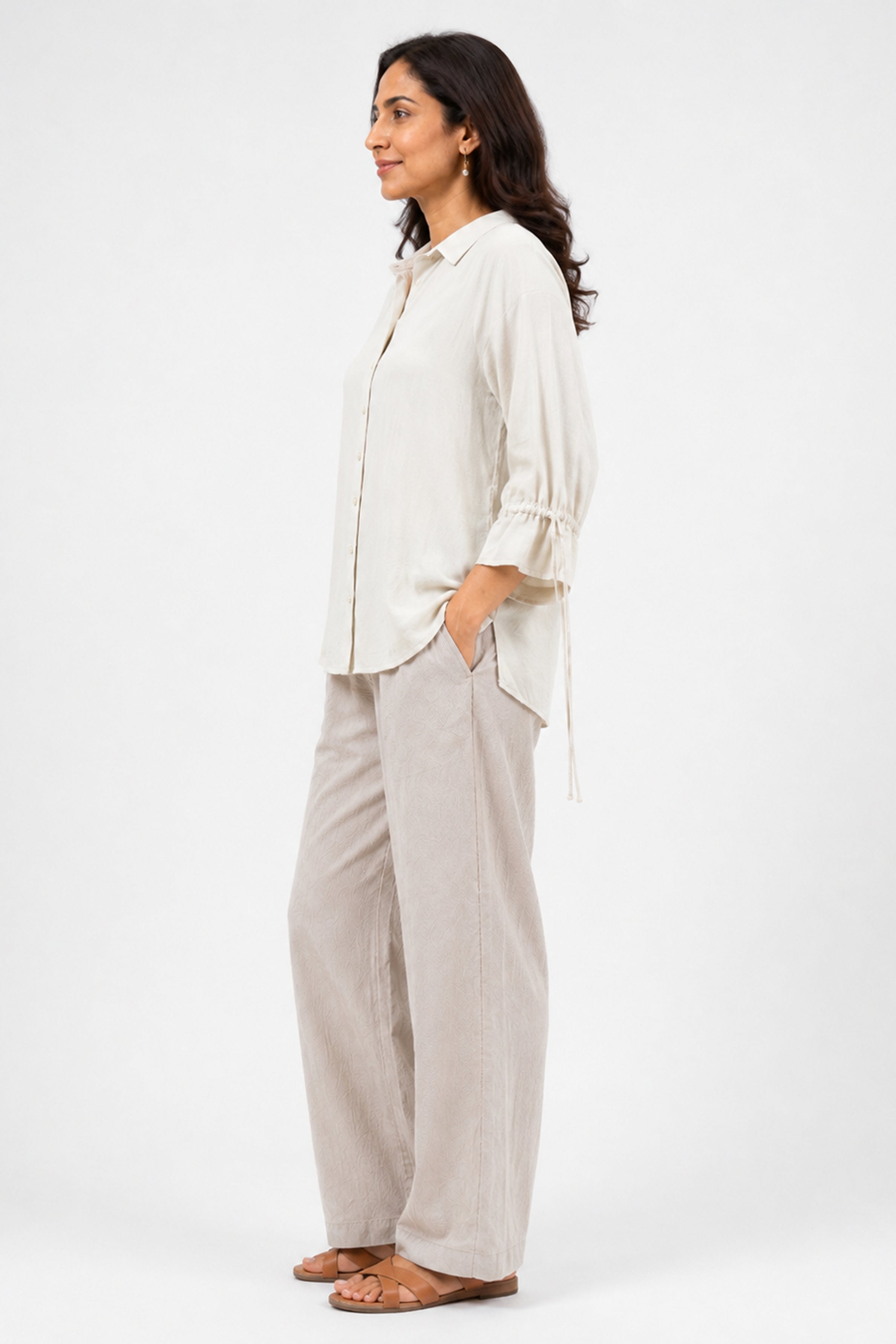 HADA Casual Relaxed Fit Button-Front Top - Off Ash