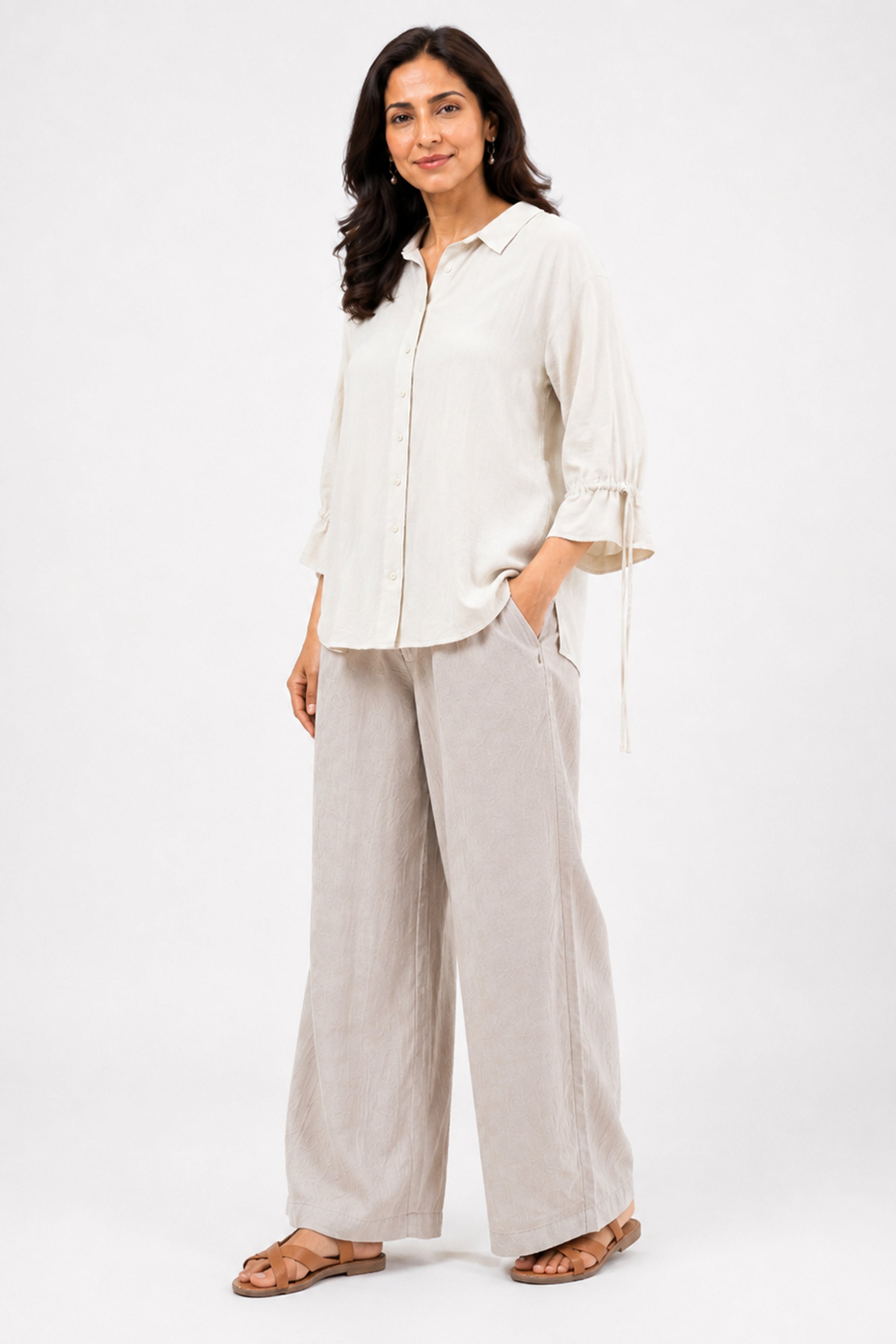 HADA Casual Relaxed Fit Button-Front Top - Off Ash