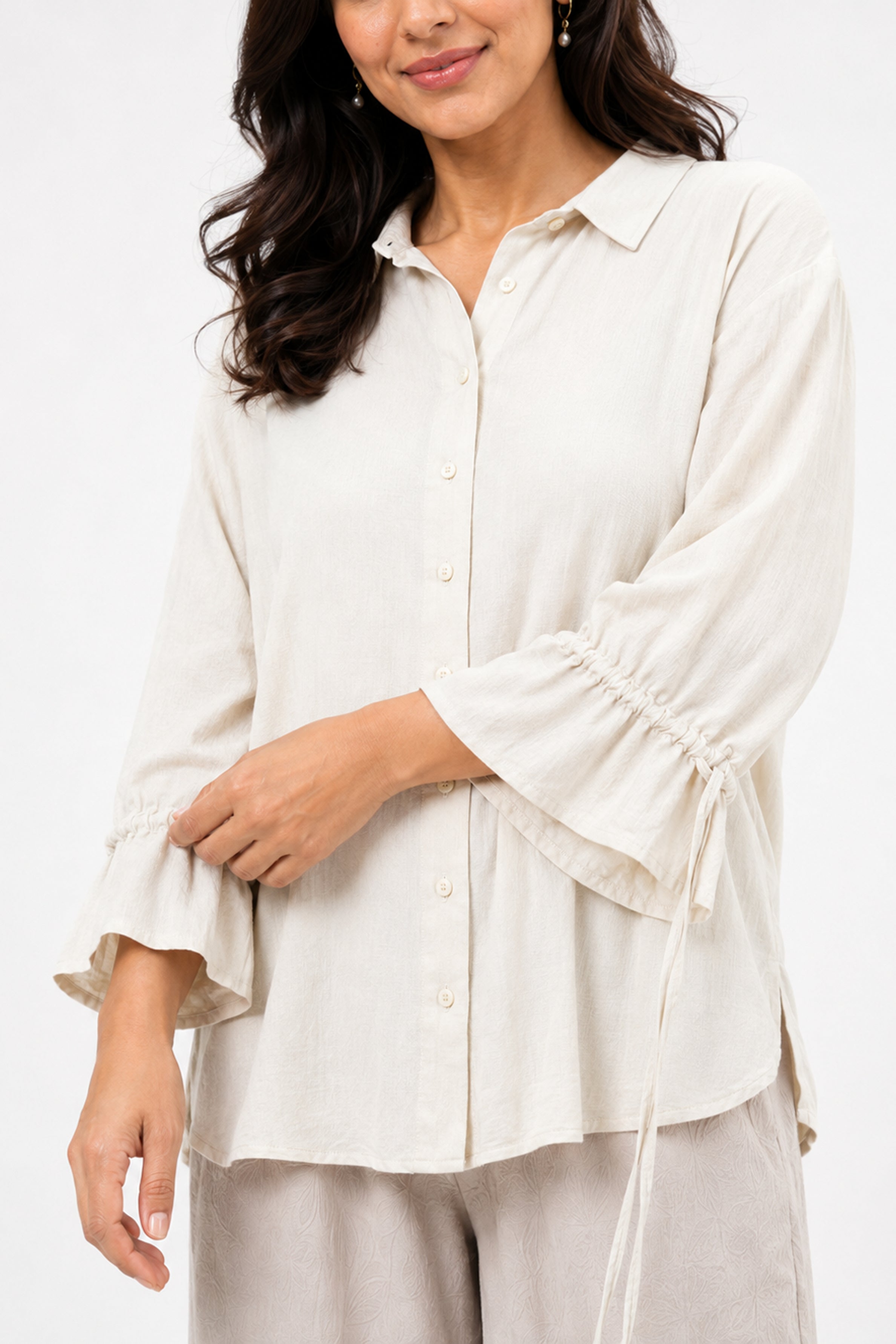HADA Casual Relaxed Fit Button-Front Top - Off Ash