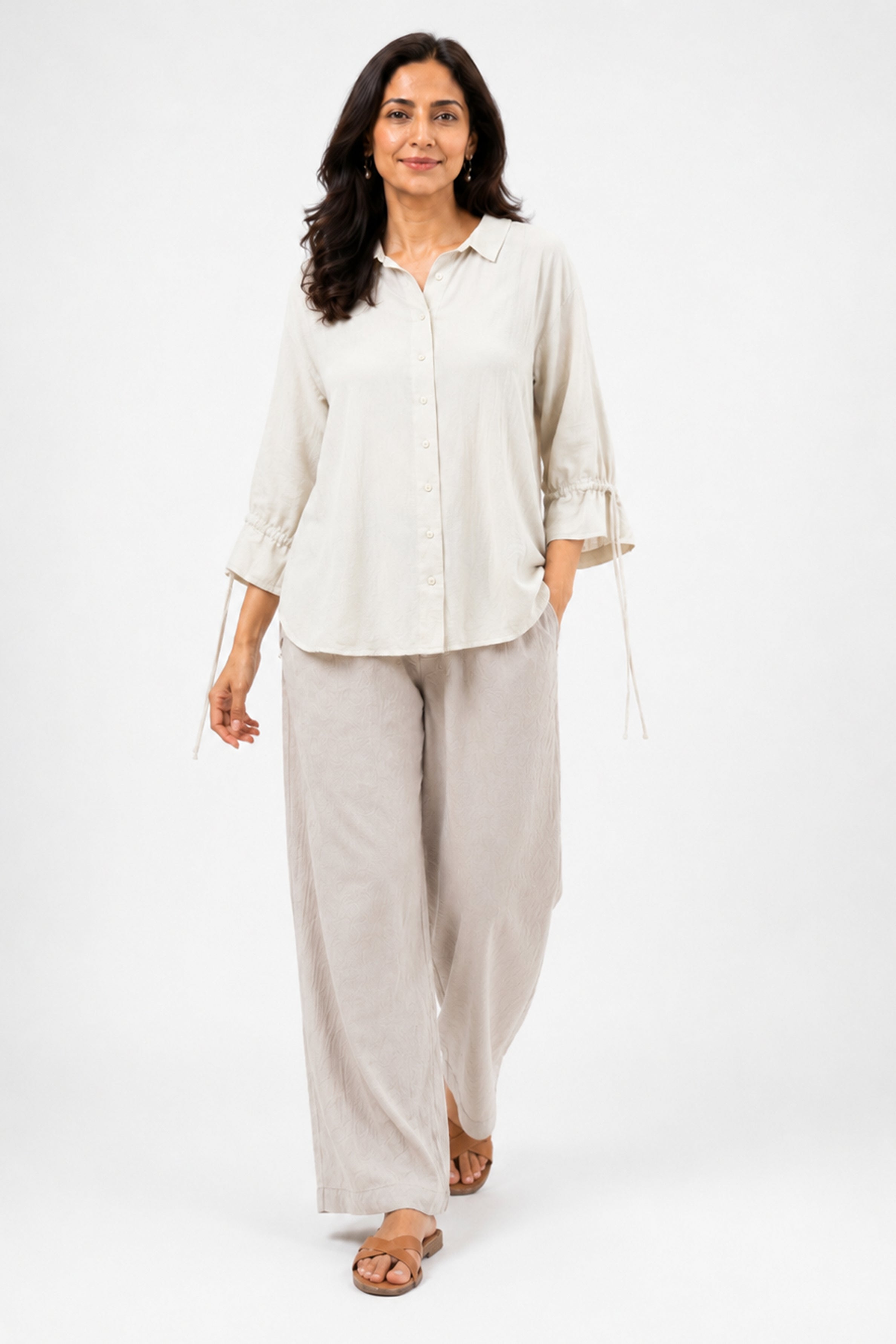 HADA Casual Relaxed Fit Button-Front Top - Off Ash