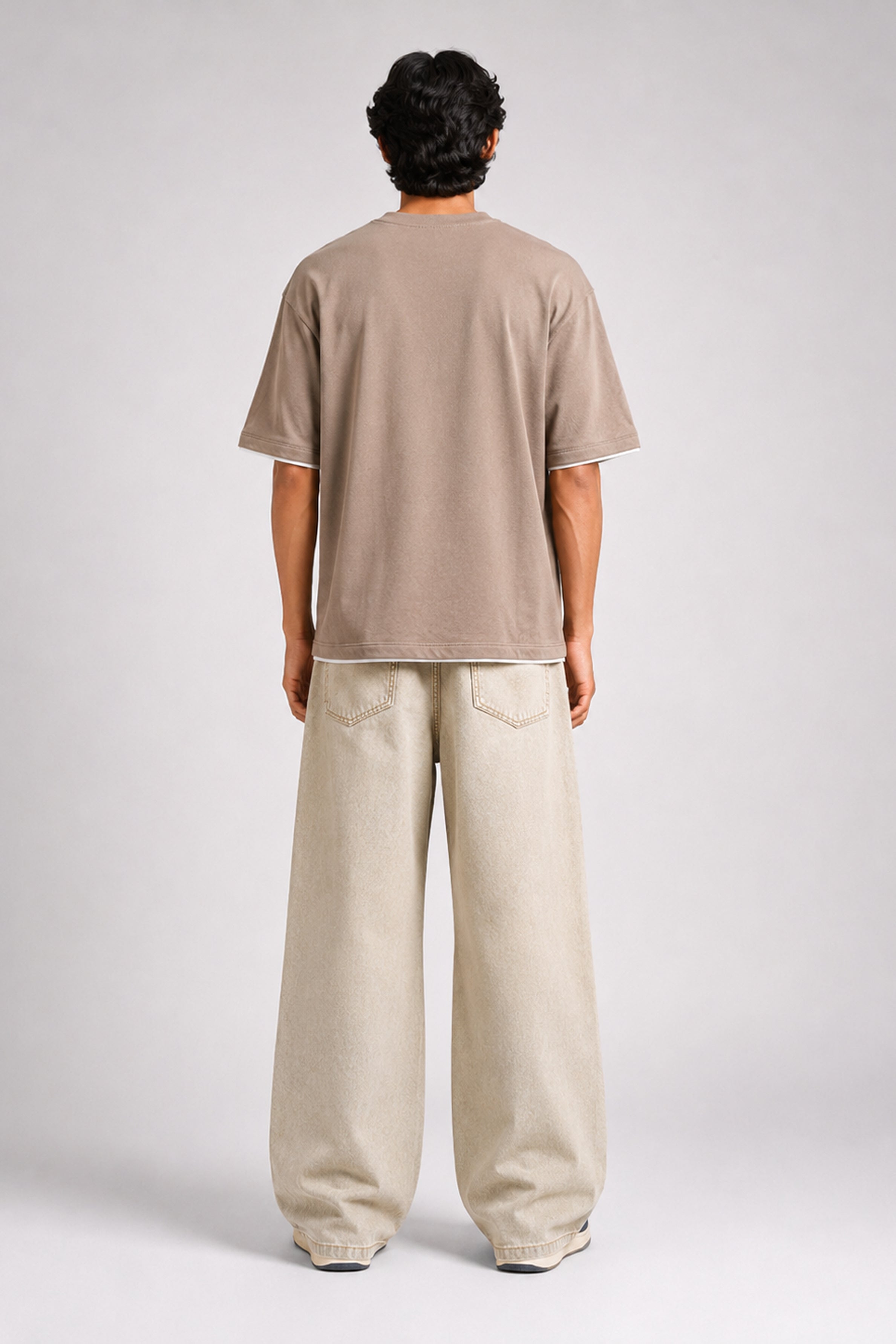 HUSTLE Men's Crew Neck Oversized Tees - Khaki