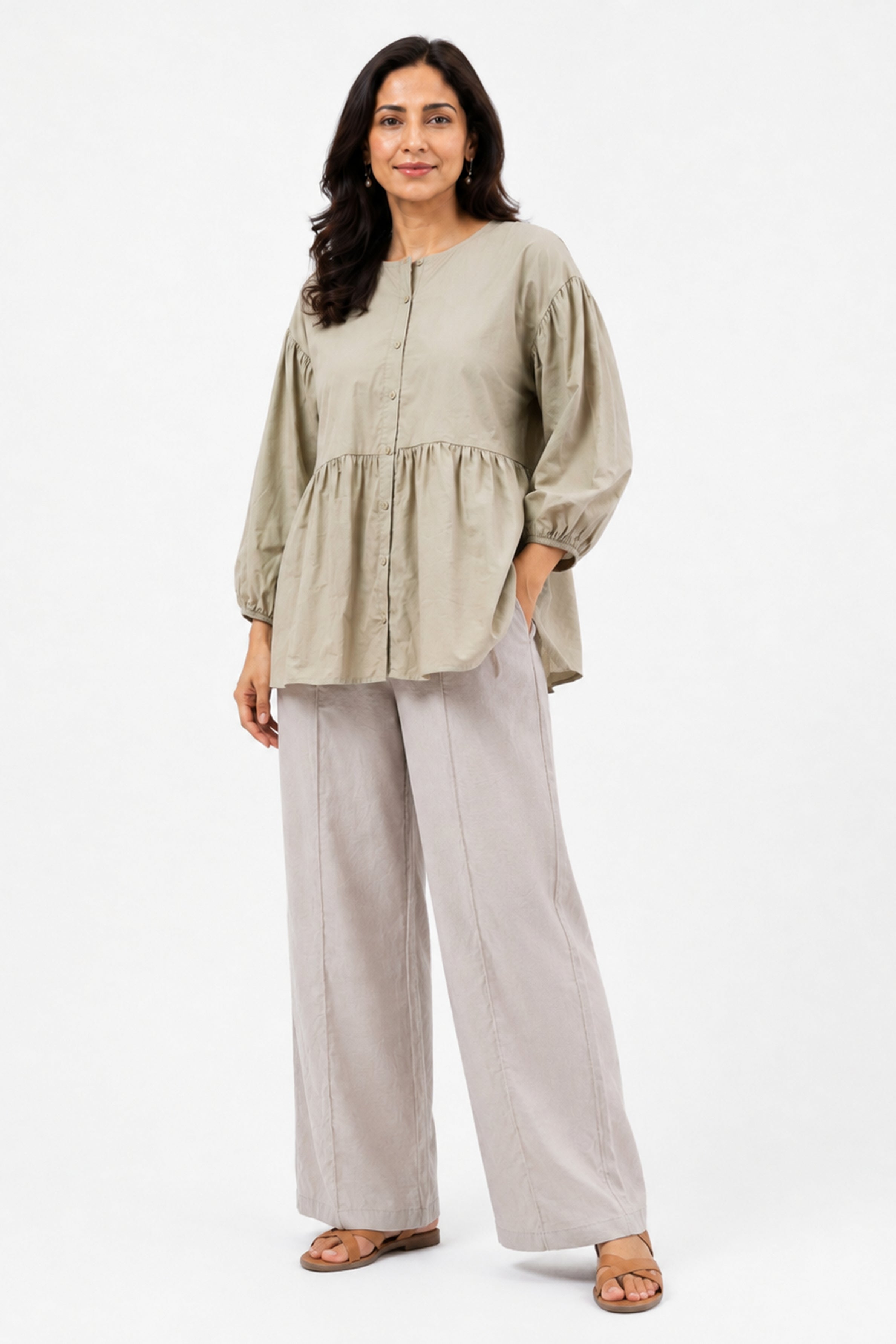 HADA Casual Relaxed Fit Blouse - Dark Tan