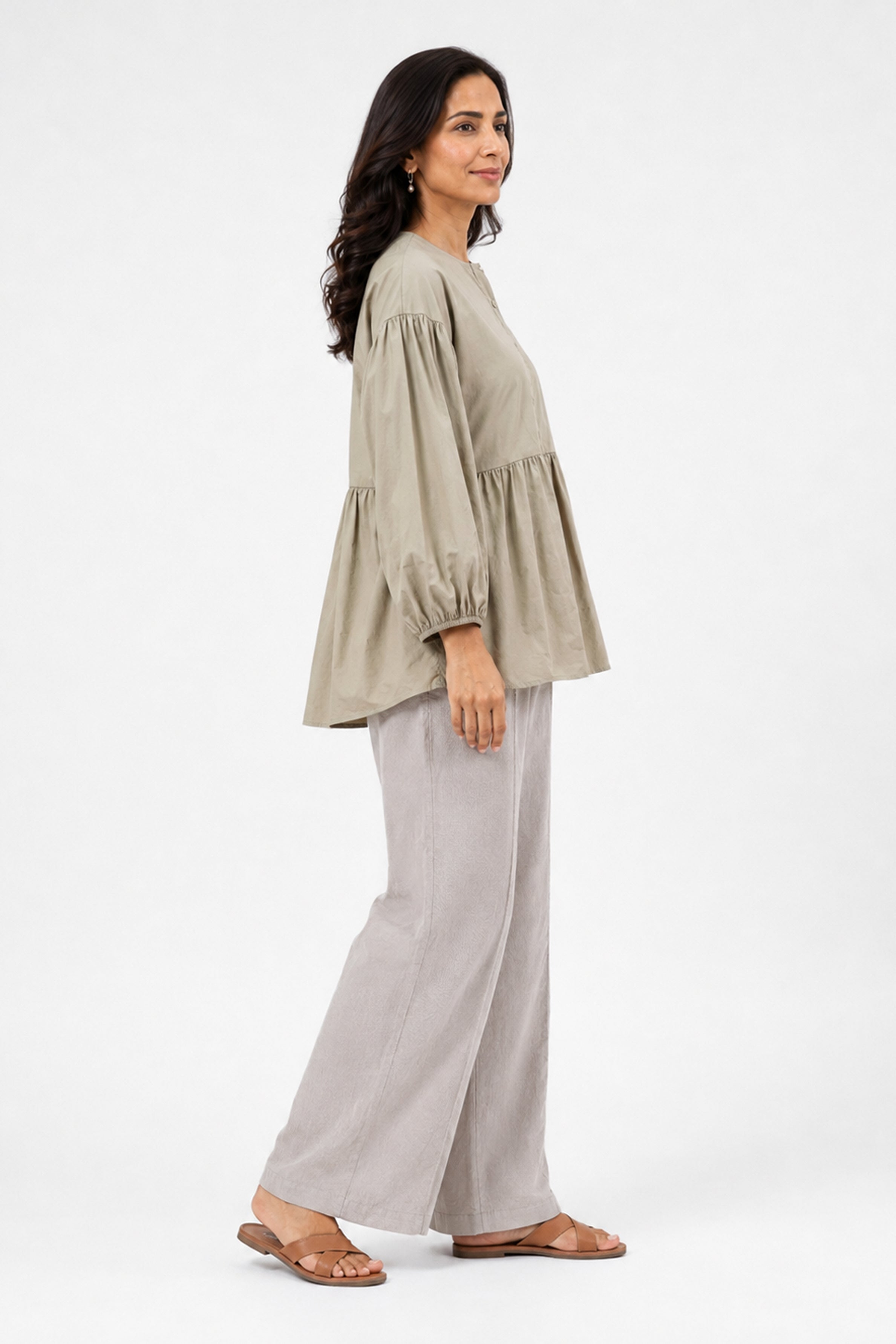 HADA Casual Relaxed Fit Blouse - Dark Tan