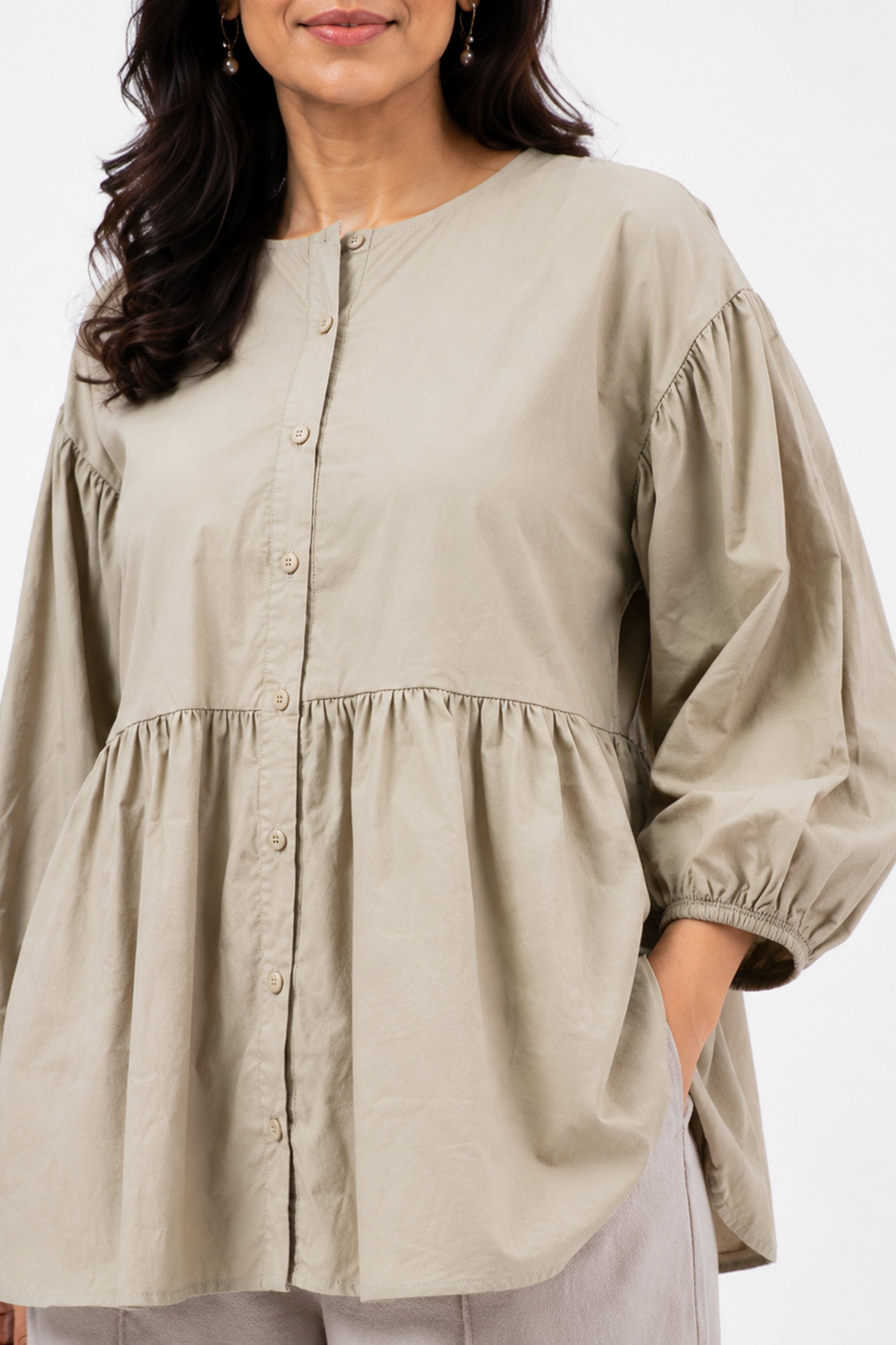 HADA Casual Relaxed Fit Blouse - Dark Tan