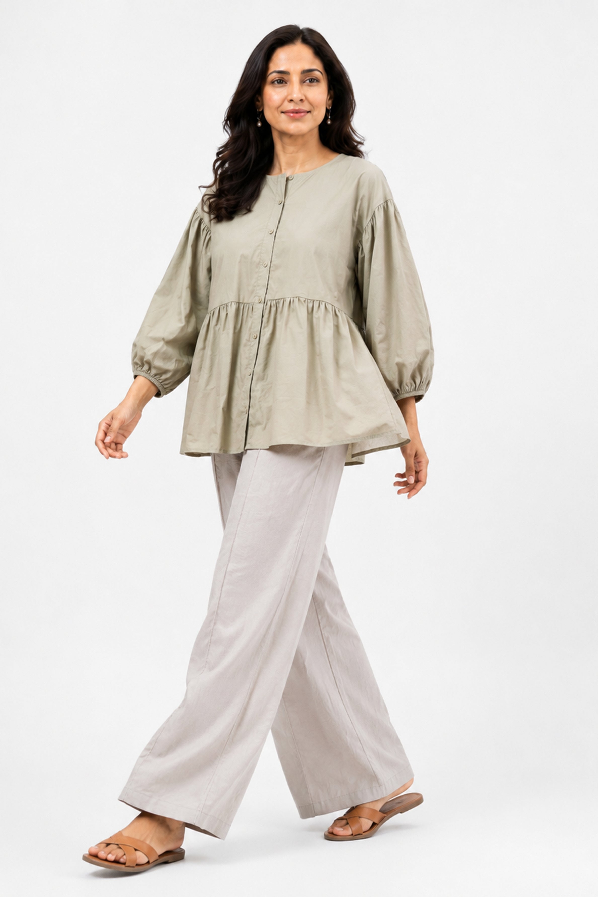 HADA Casual Relaxed Fit Blouse - Dark Tan
