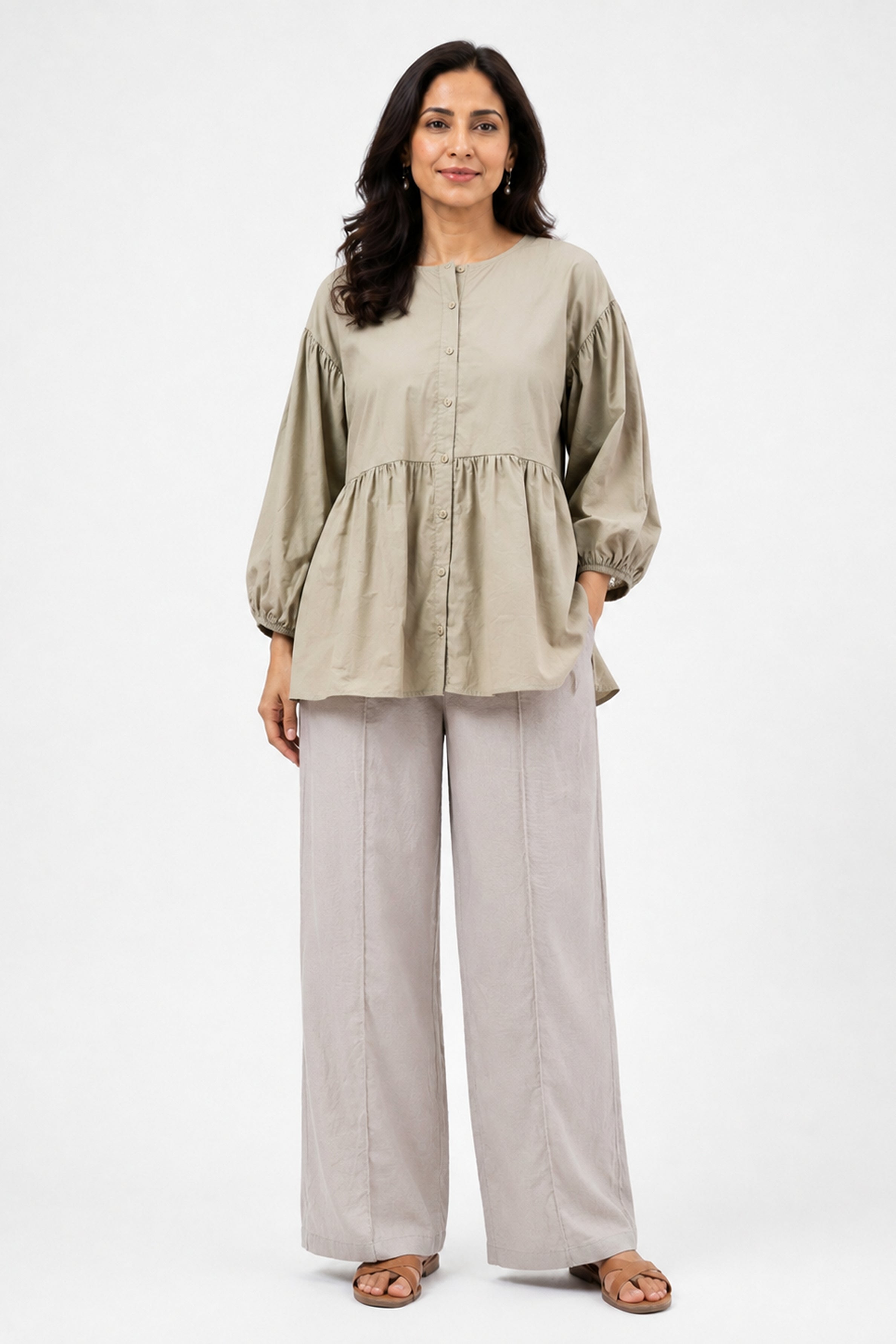 HADA Casual Relaxed Fit Blouse - Dark Tan