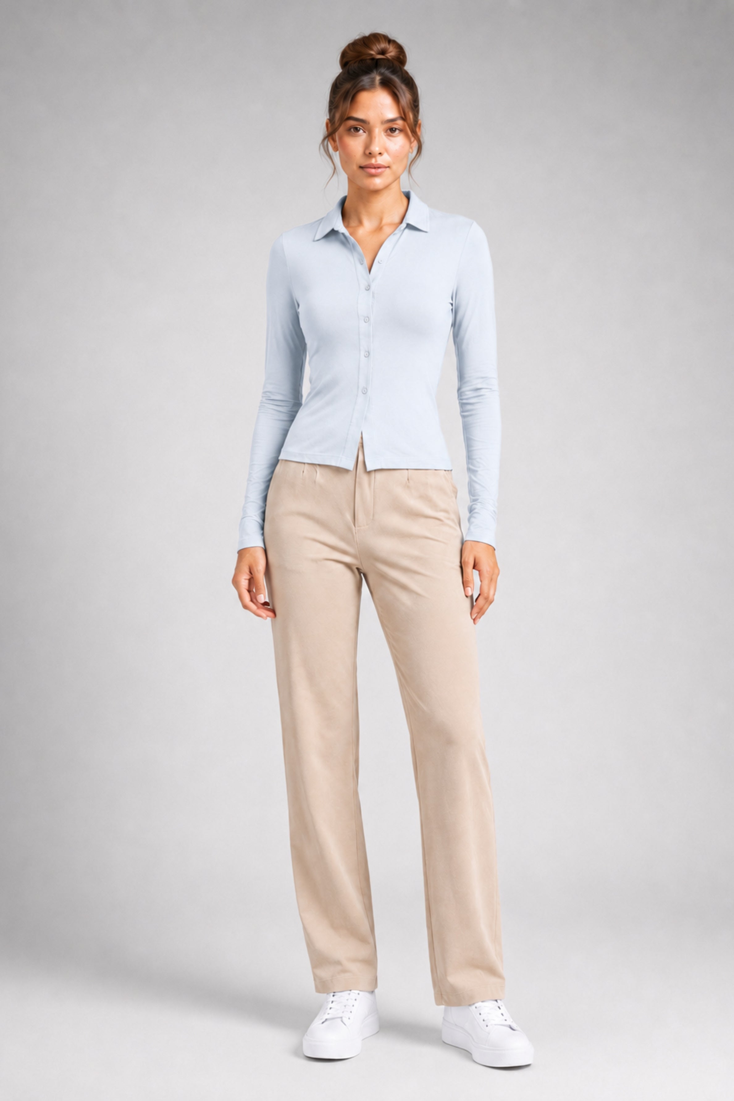 MODANO Casual Long Sleeve Top - Sky Blue