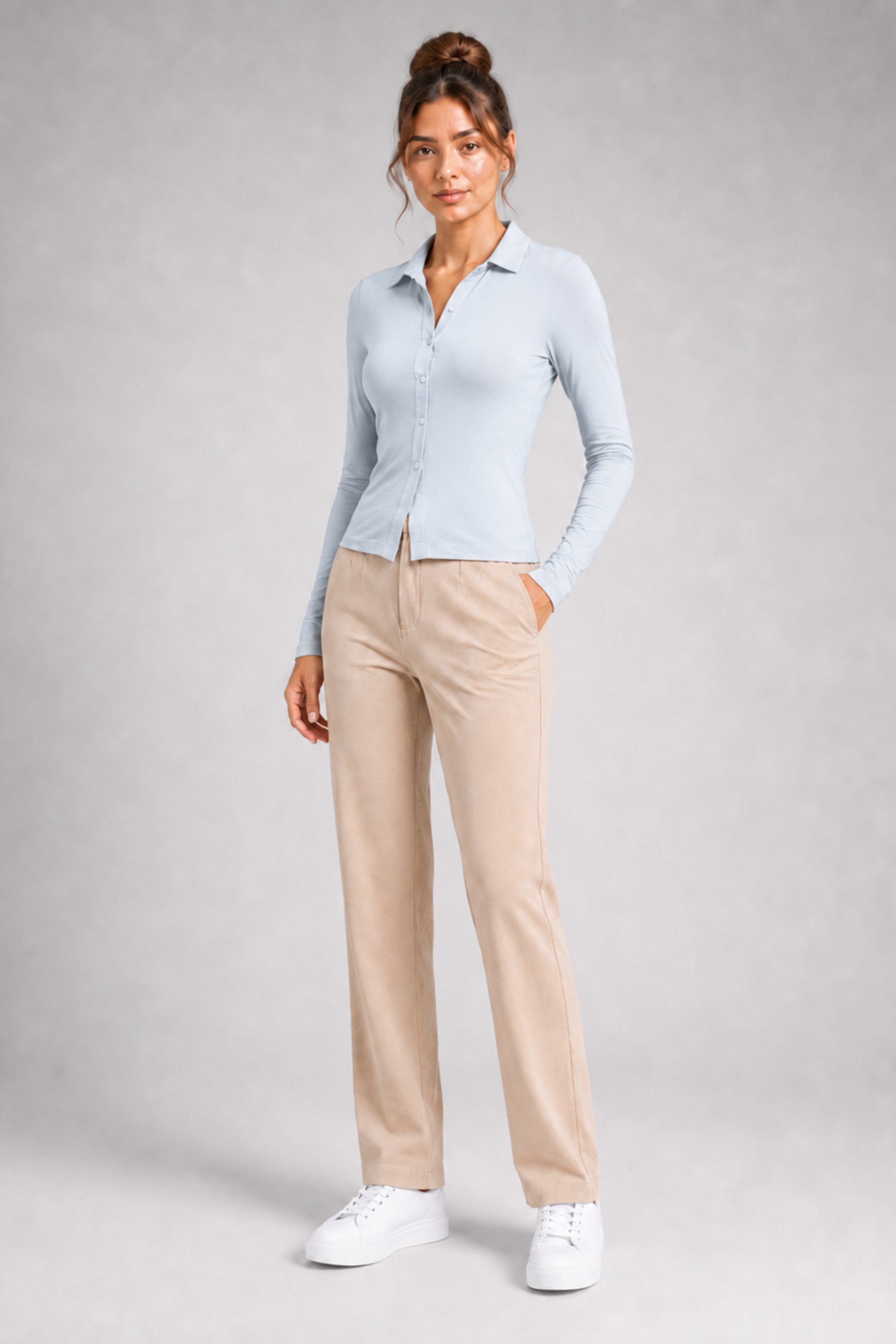 MODANO Casual Long Sleeve Top - Sky Blue