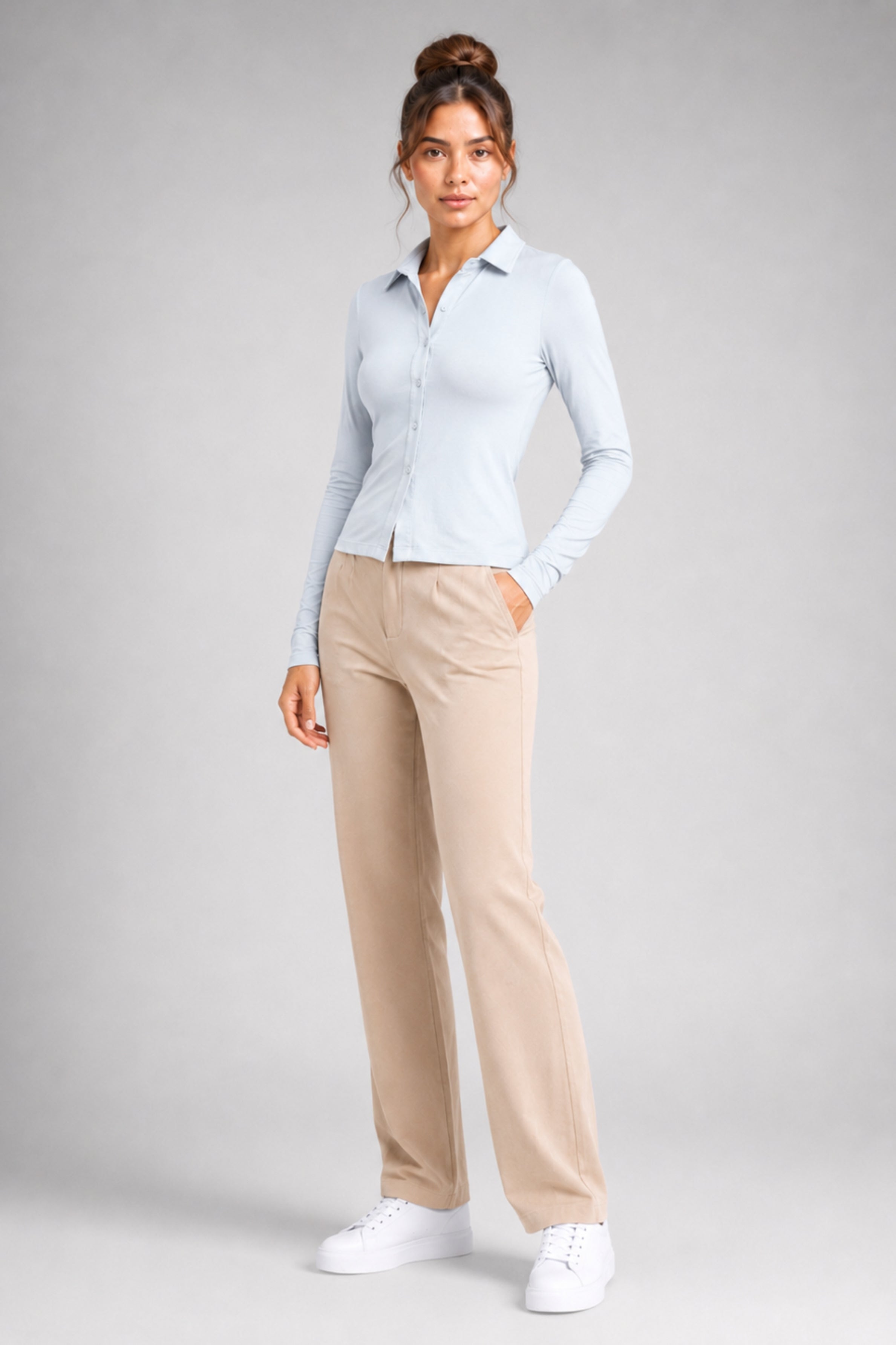 MODANO Casual Long Sleeve Top - Sky Blue
