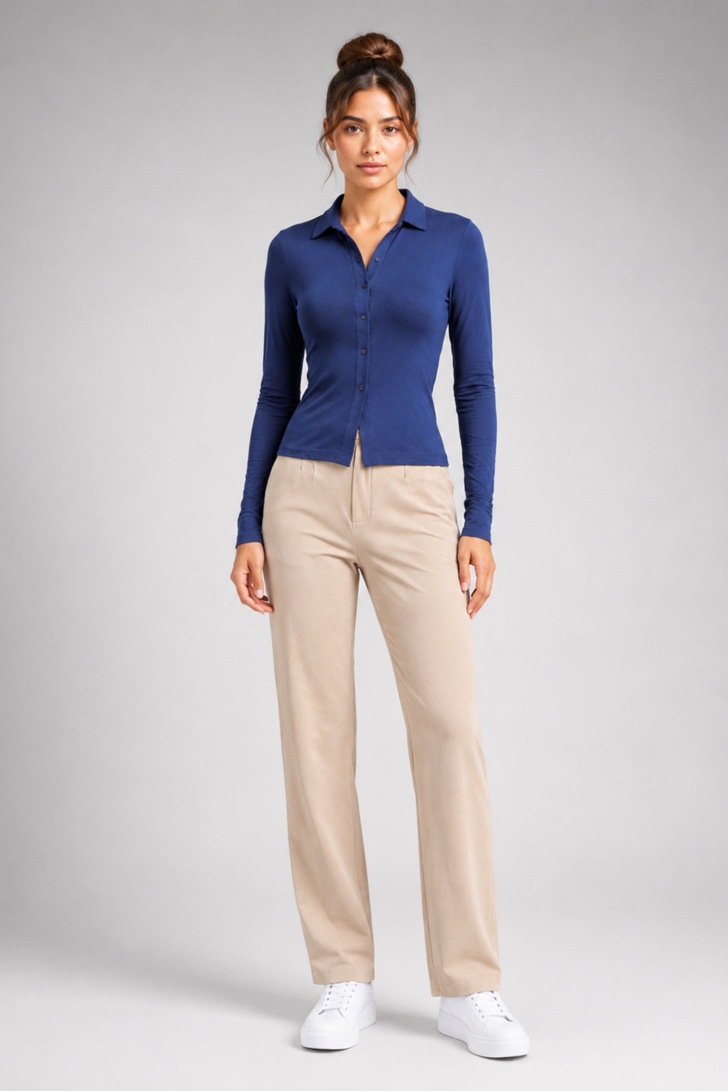 MODANO Casual Long Sleeve Top - Navy
