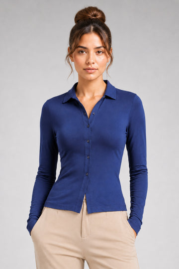 MODANO Casual Long Sleeve Top - Navy