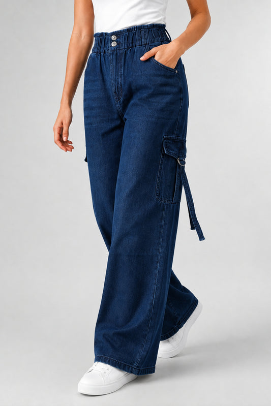 MODANO women's blue denim jeans with classic wash and functional leg pockets