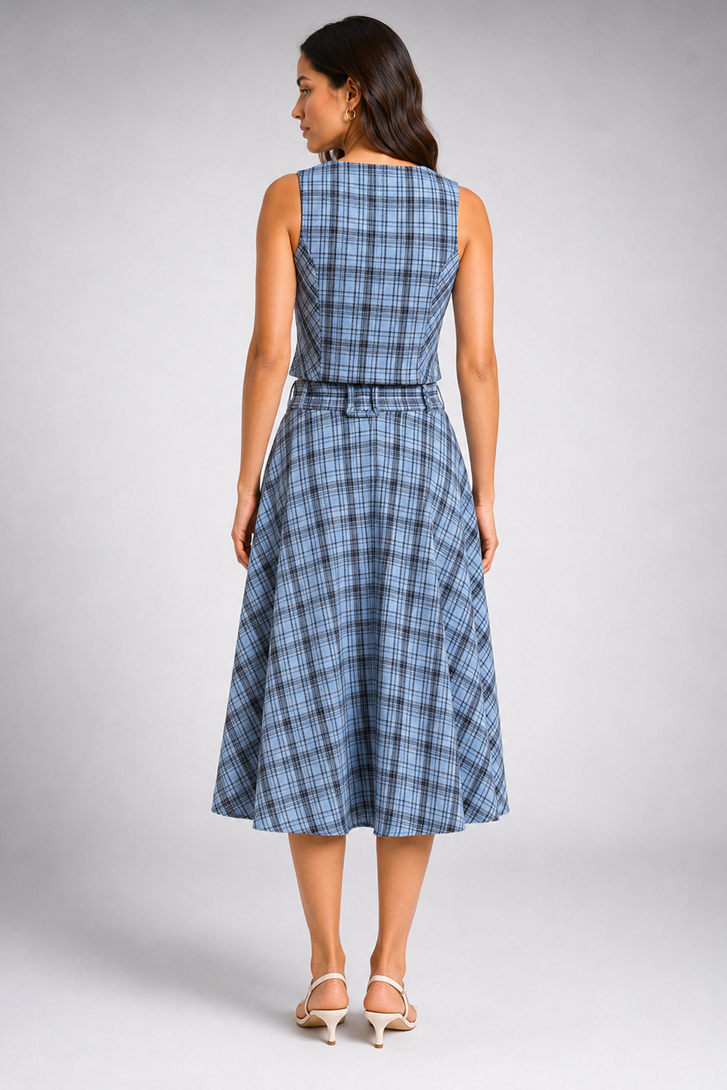 Envogue Formal Check Waist Coat - Light Blue