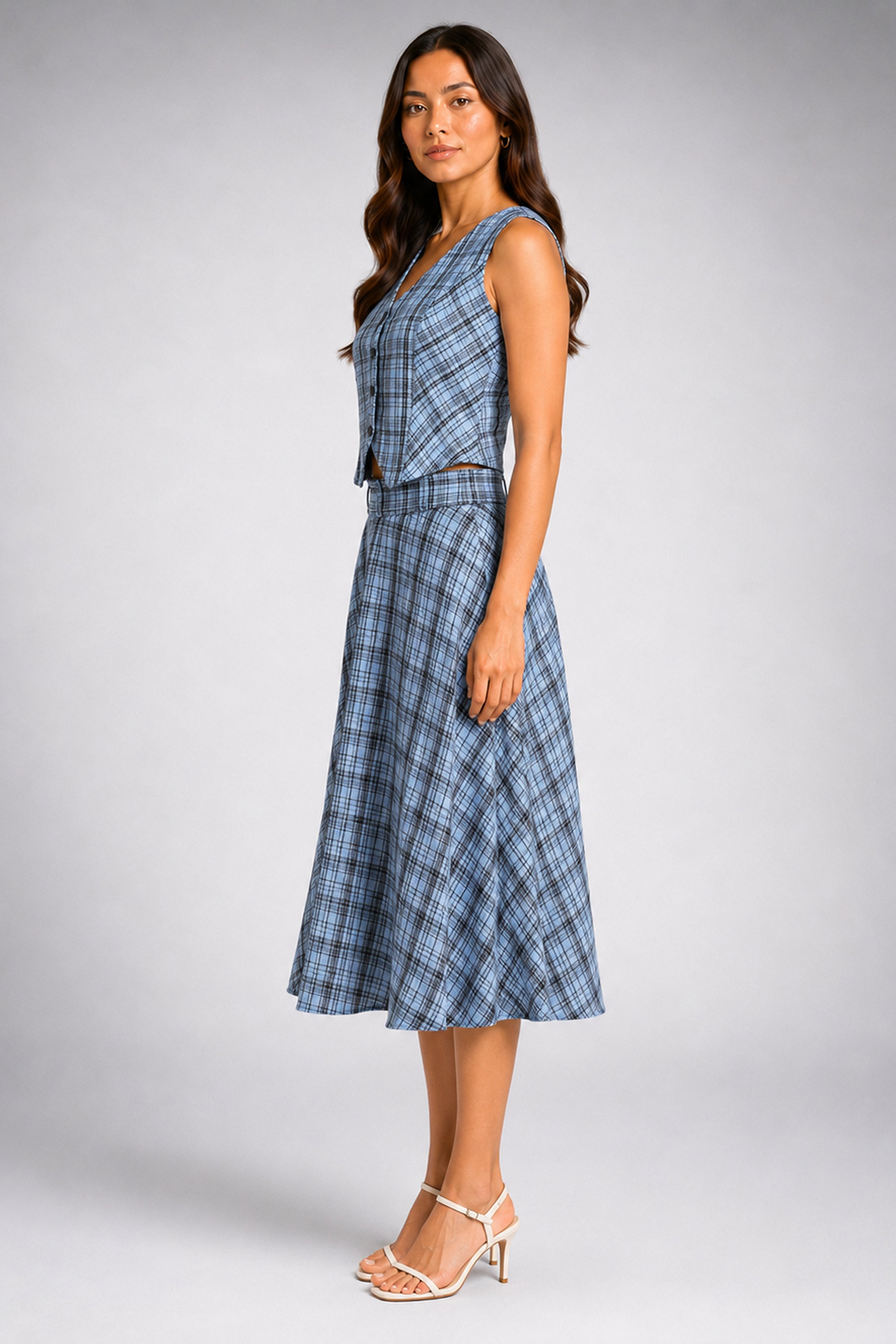 Envogue Formal Check Waist Coat - Light Blue