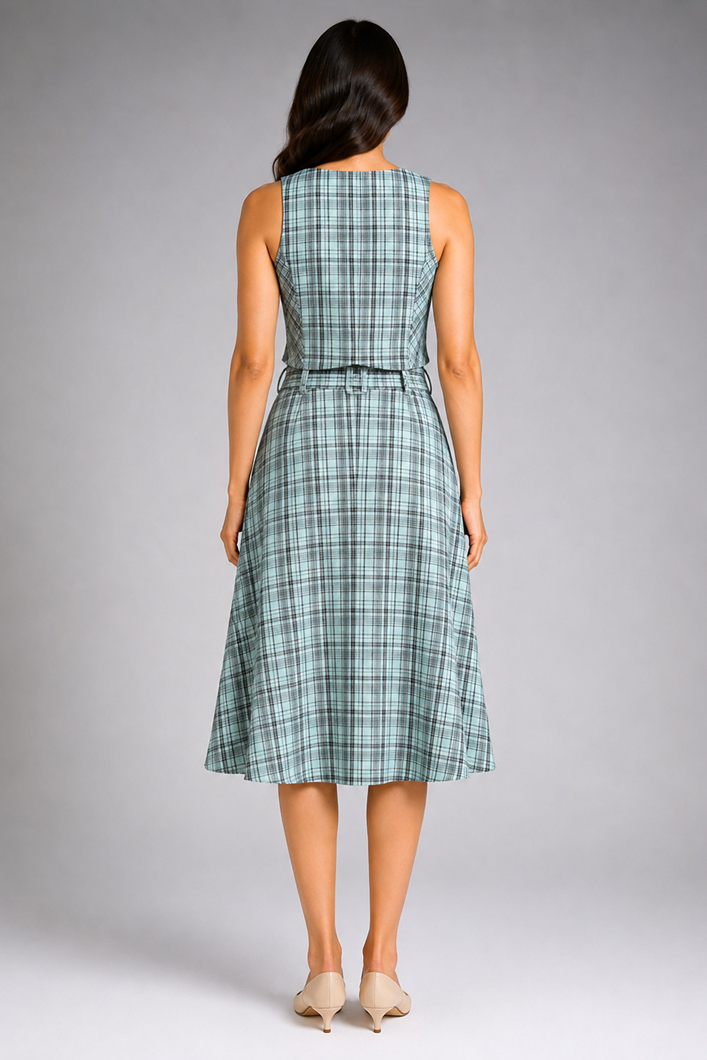 Envogue Formal Check Waist Coat - Light Green